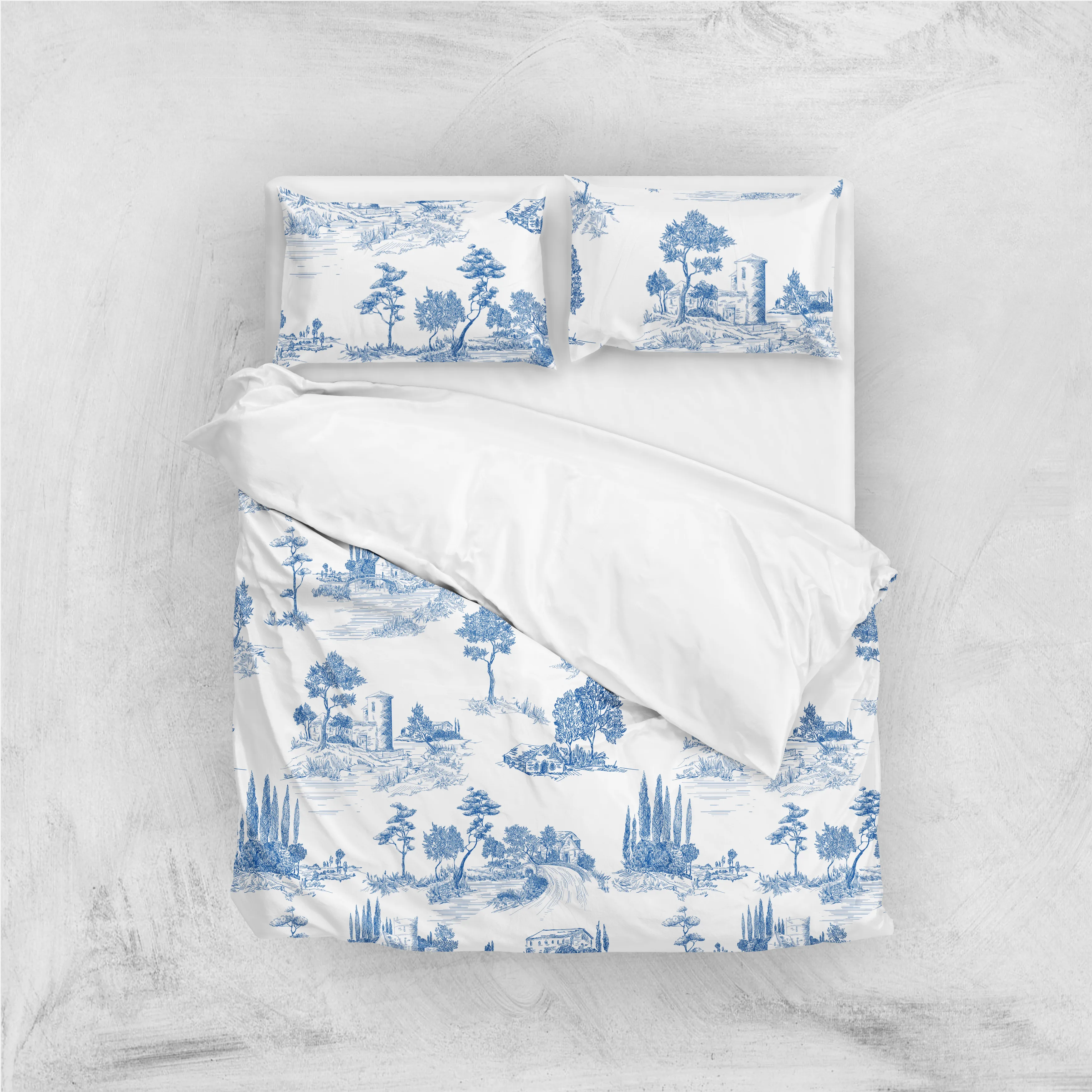 Vintage Blu %100 Pamuk Çift Kişilik Nevresim Takımı