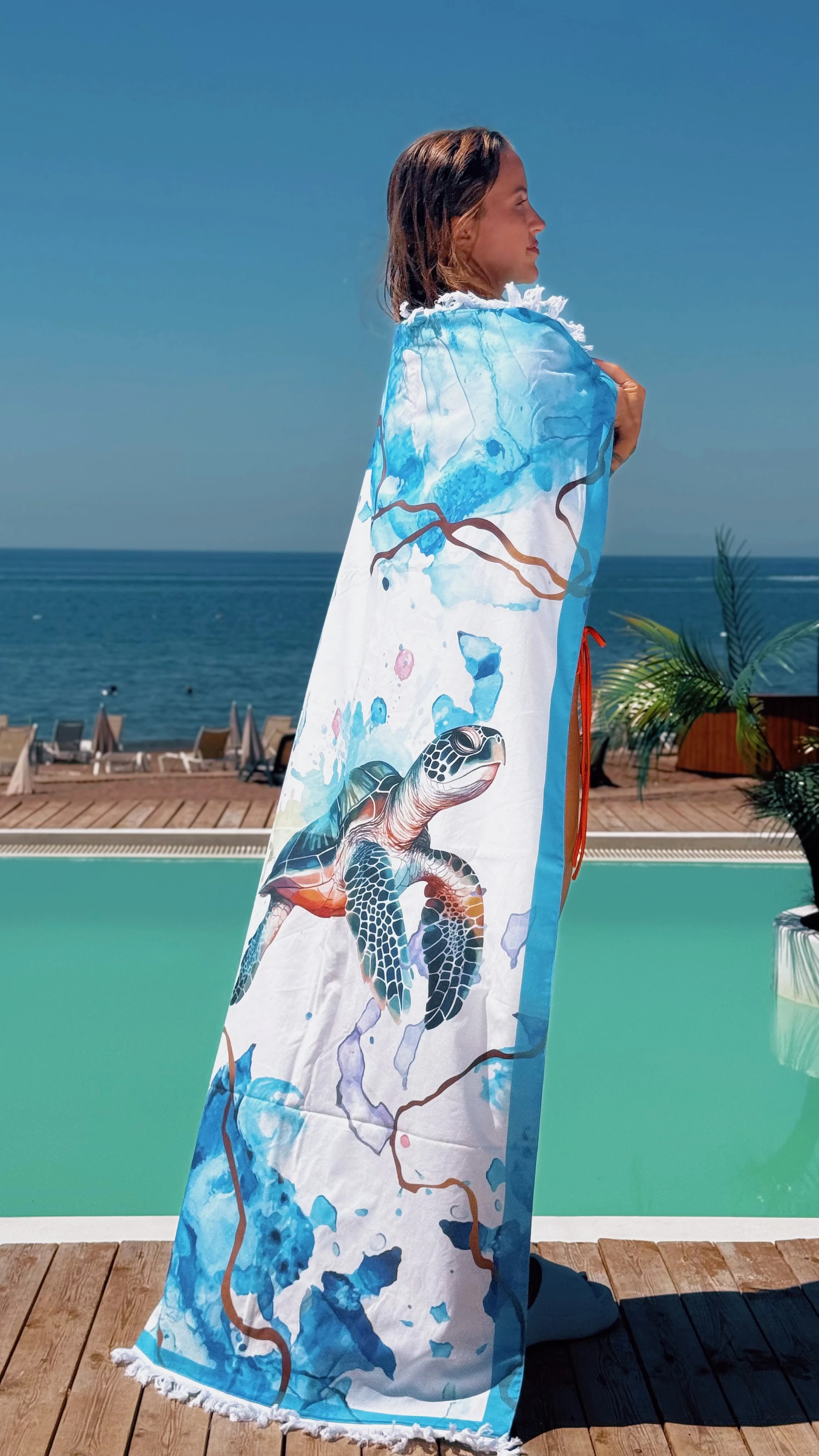 Plaj Havlusu Turtle Desenli (Özel Çantalı) 70x150 cm