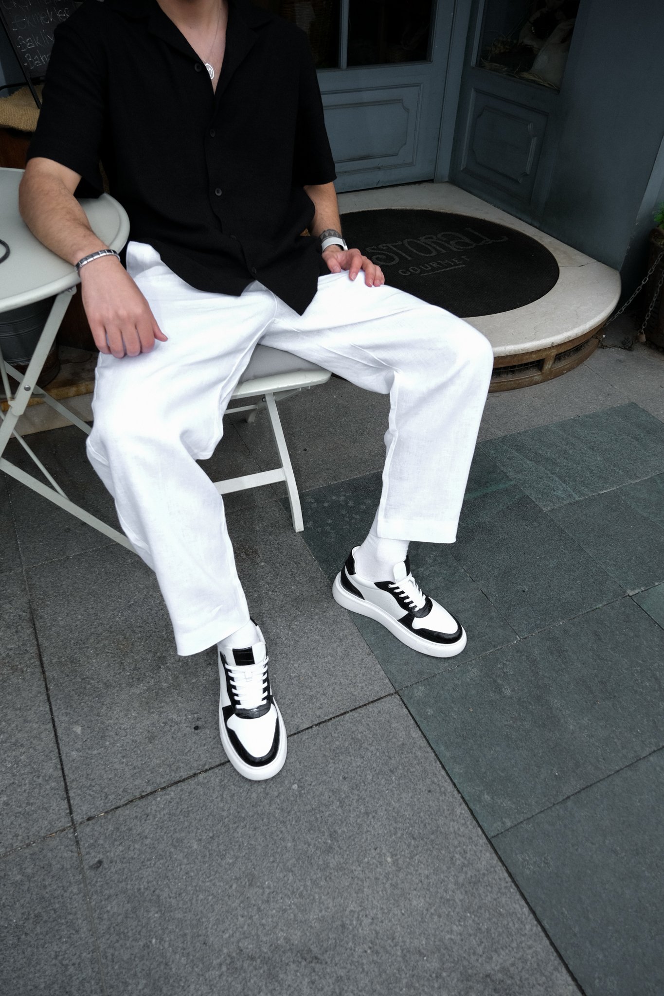 Urban Yılan +7 CM Gizli Tabanlı Siyah Beyaz Sneaker