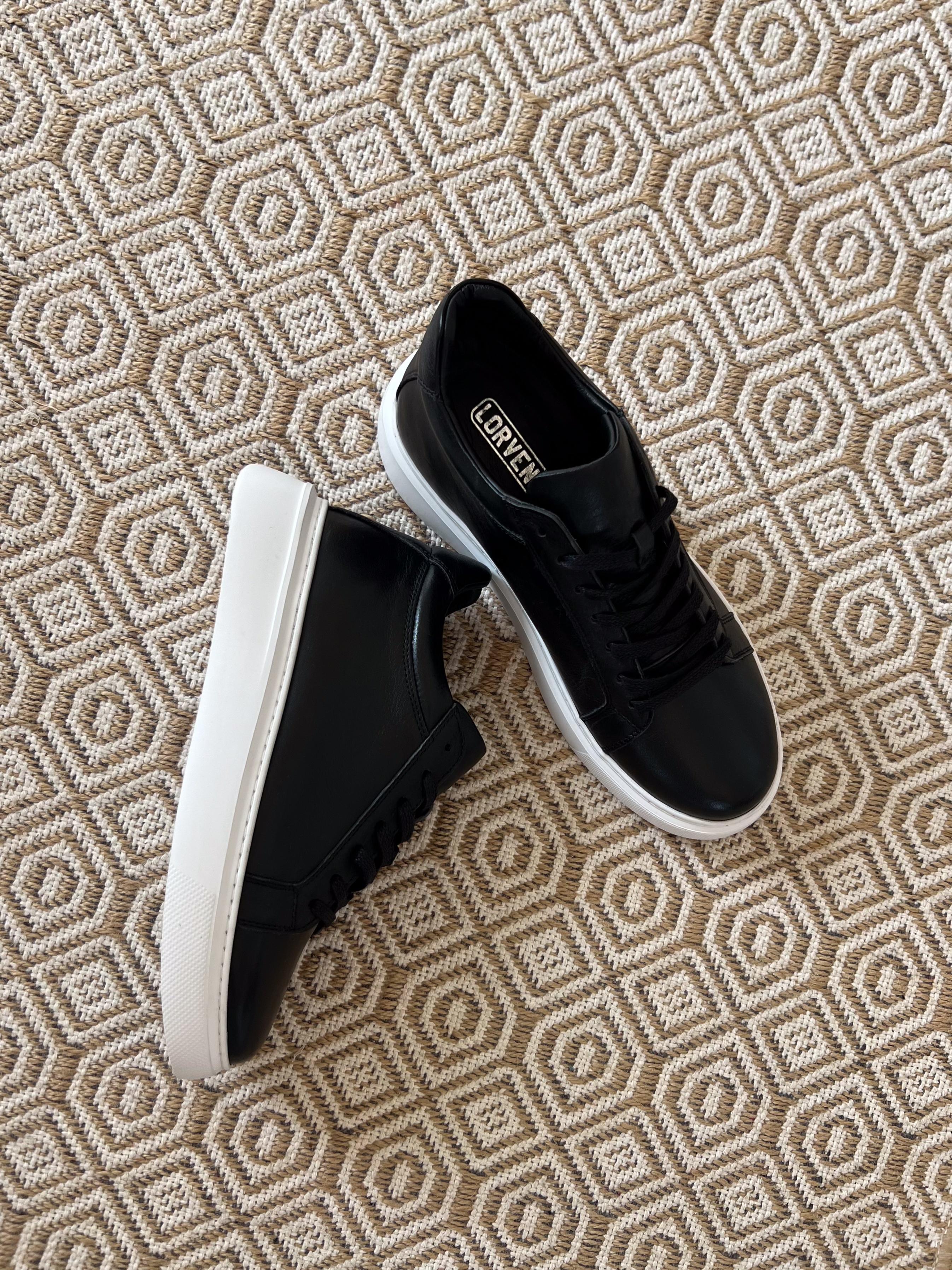 Siyah Beyaz Deri Sneaker +7 cm Gizli Tabanlı