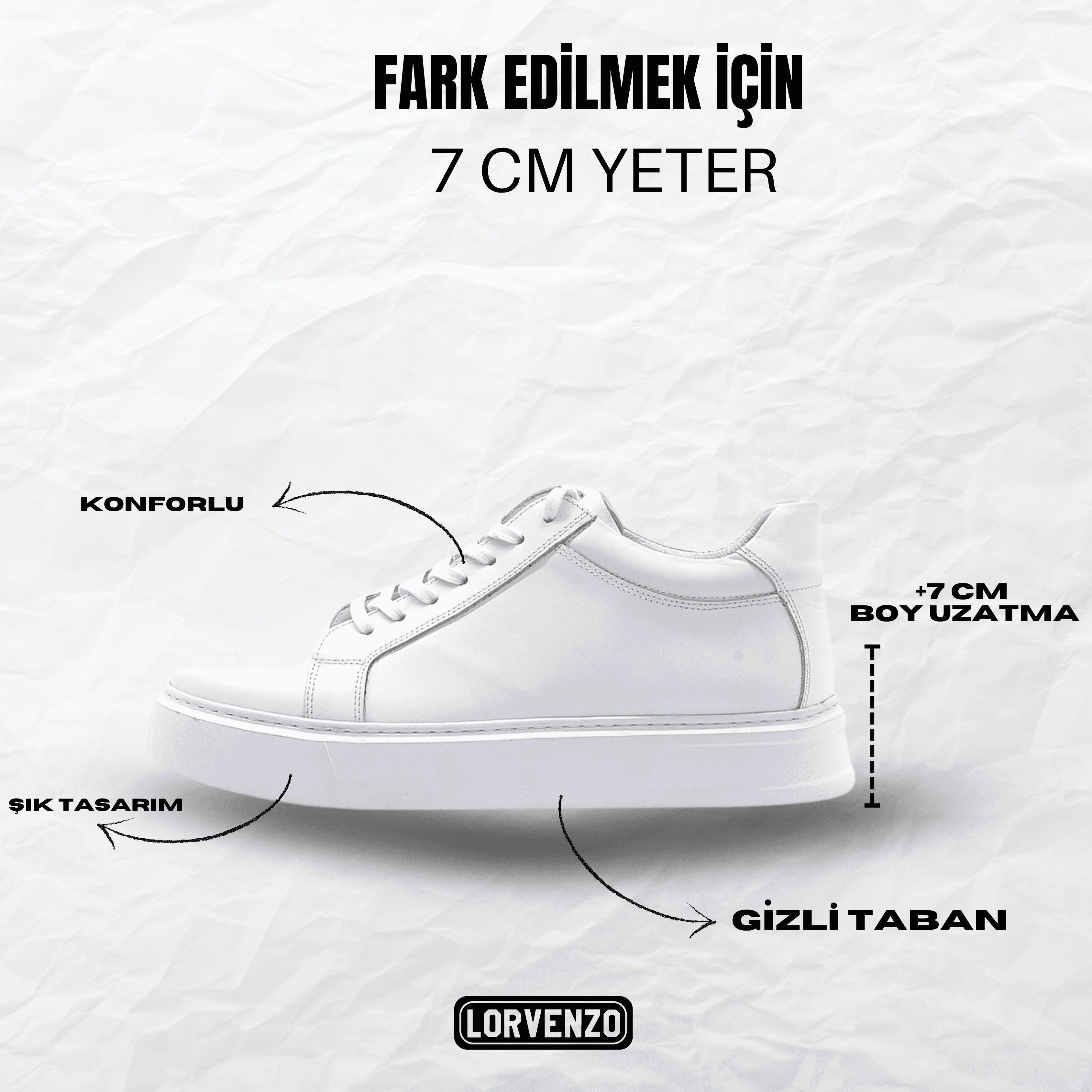 Deri Sneaker +7 cm Gizli Tabanlı