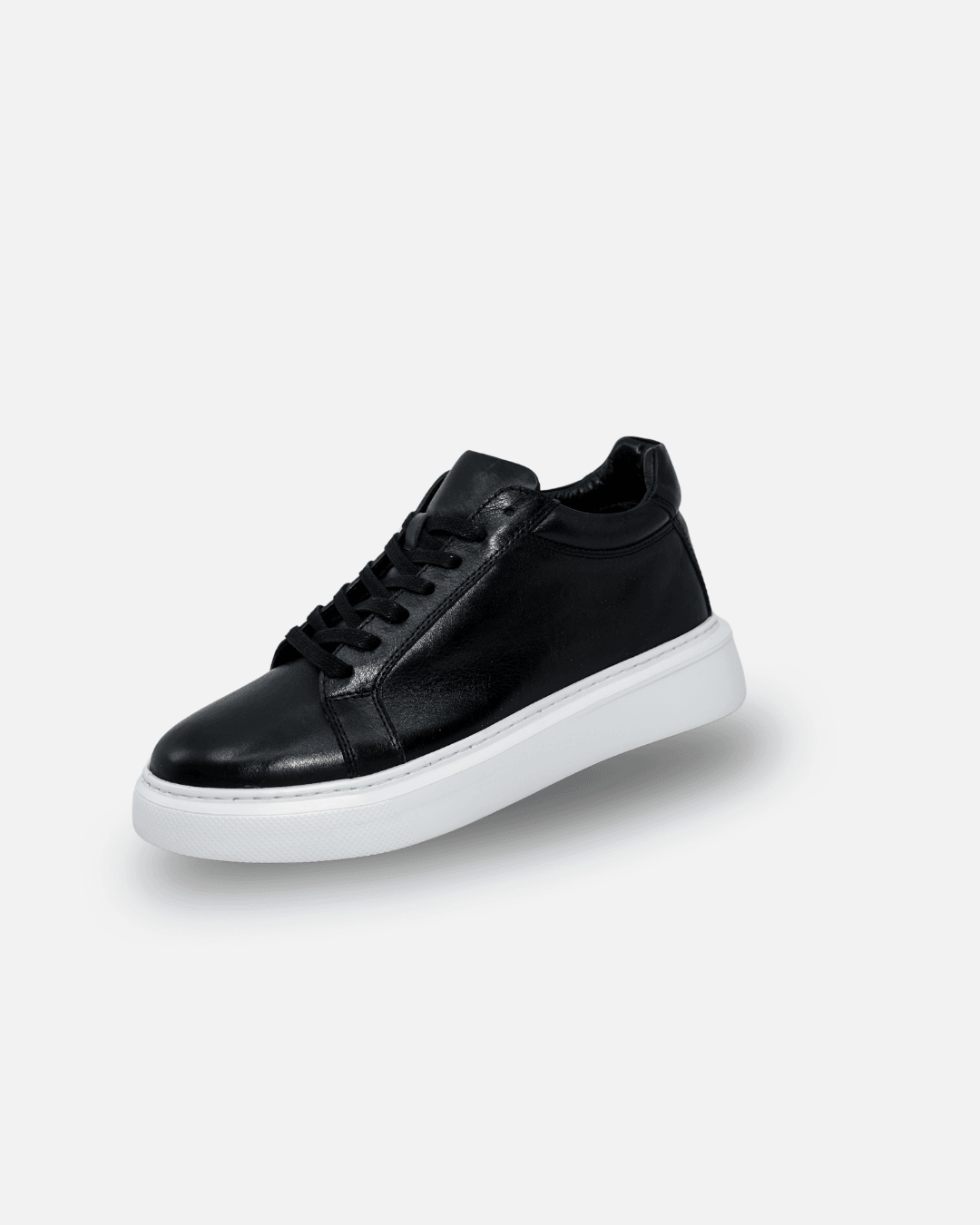 Siyah Beyaz Deri Sneaker +7 cm Gizli Tabanlı - Siyah - Beyaz