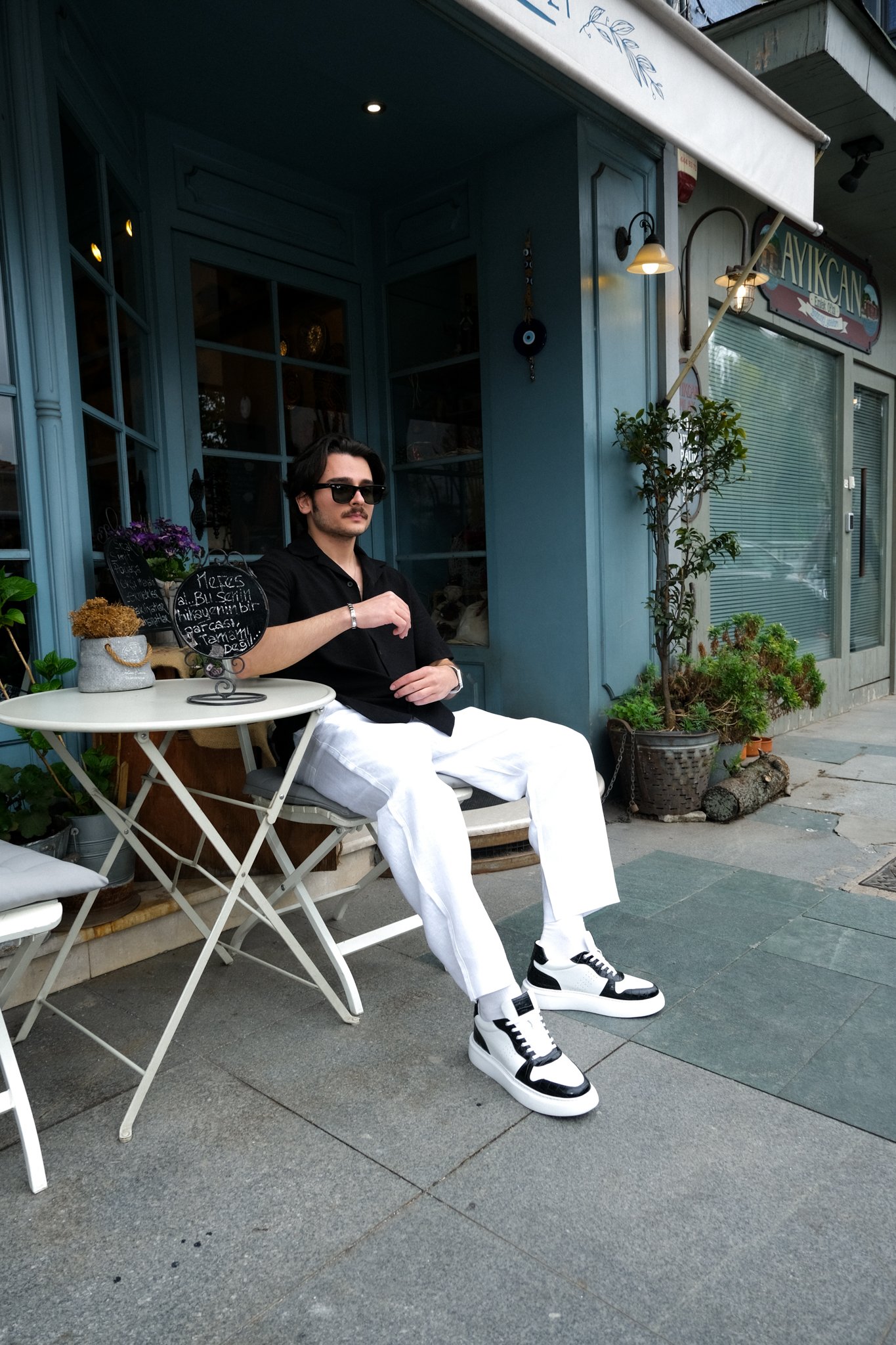 Urban Yılan +7 CM Gizli Tabanlı Siyah Beyaz Sneaker