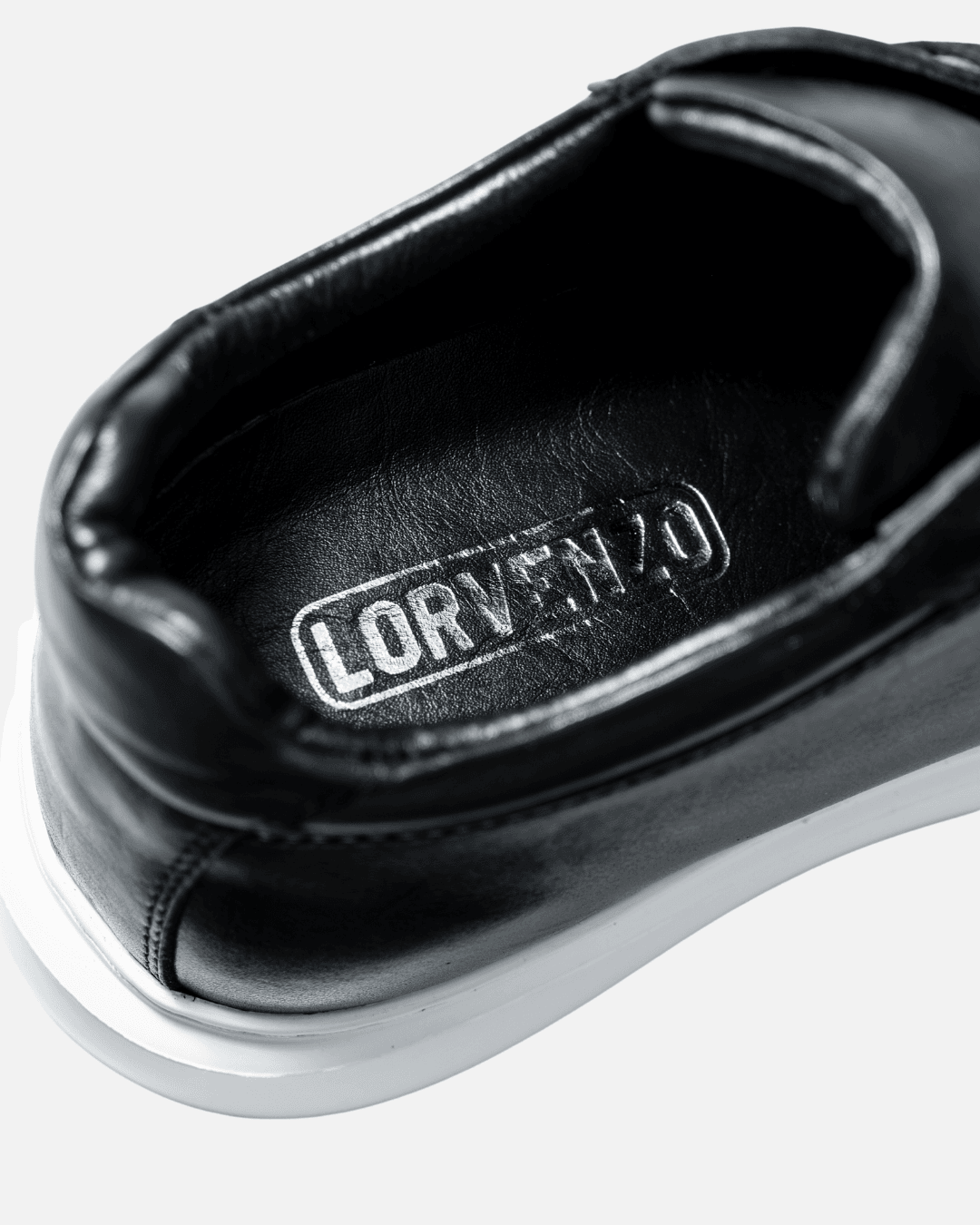 Siyah Beyaz Deri Sneaker +7 cm Gizli Tabanlı - Siyah - Beyaz