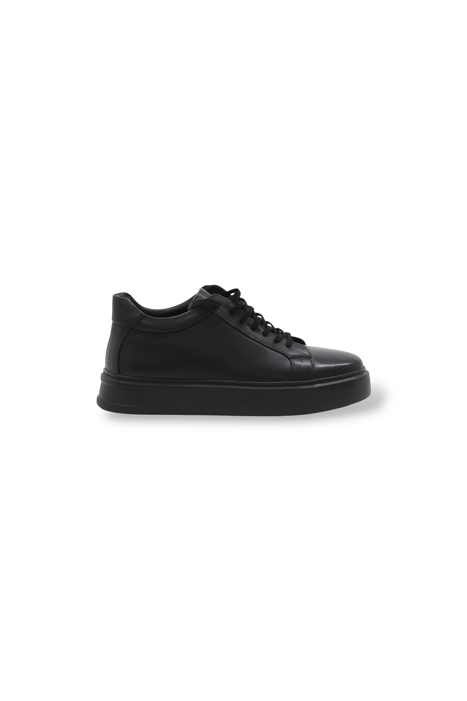 Deri Sneaker +7 cm Gizli Tabanlı - Siyah