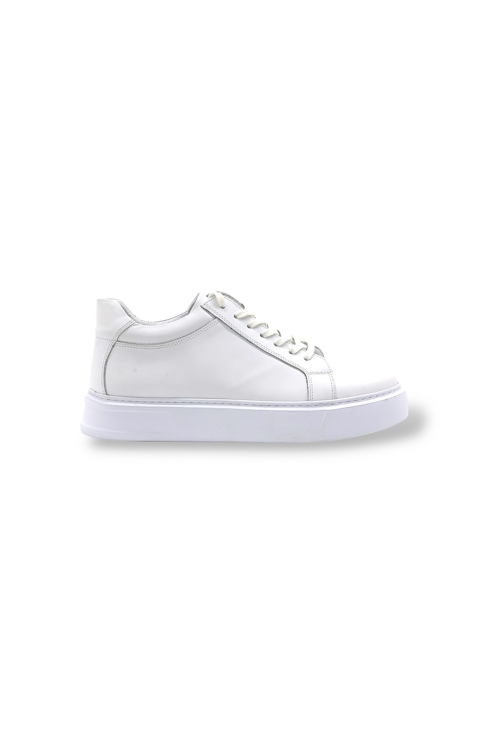 Deri Sneaker +7 cm Gizli Tabanlı - Beyaz