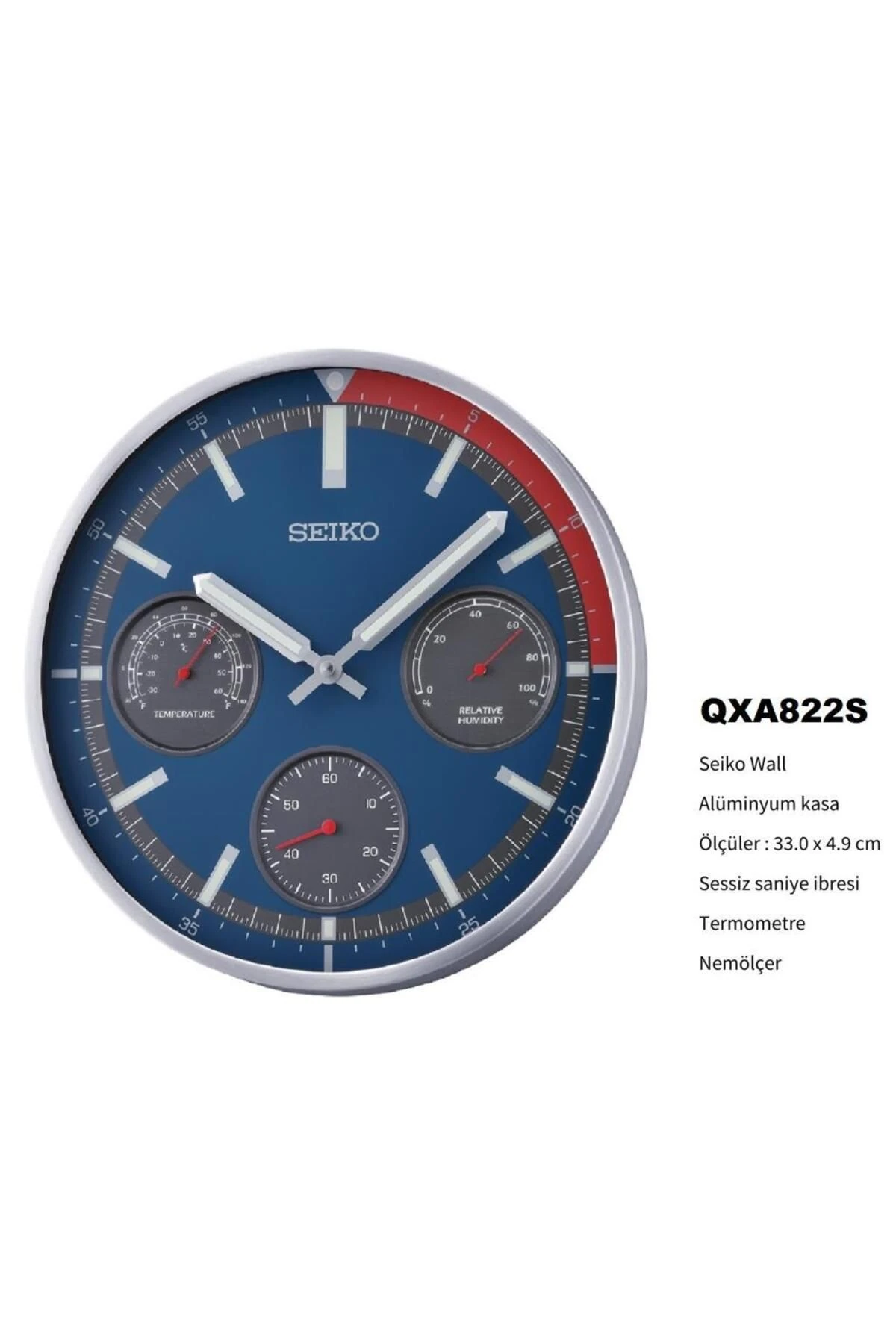 QXA822S ALÜMİNYUM KASA TERMOMETRE VE NEMÖLÇER DUVAR SAATİ