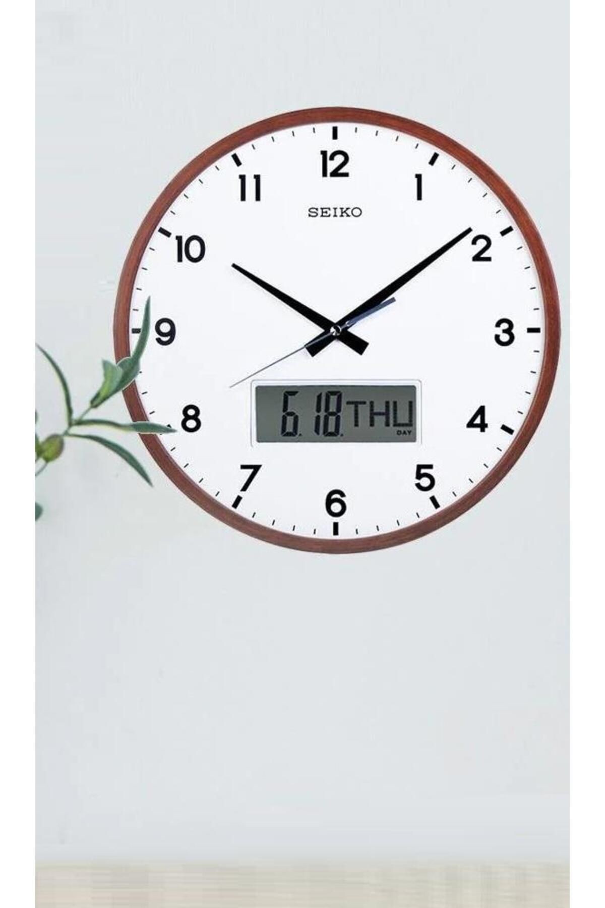 Clock Qxl008b Akçaağaç Ahşap Kasa Dijital Takvimli Duvar Saati
