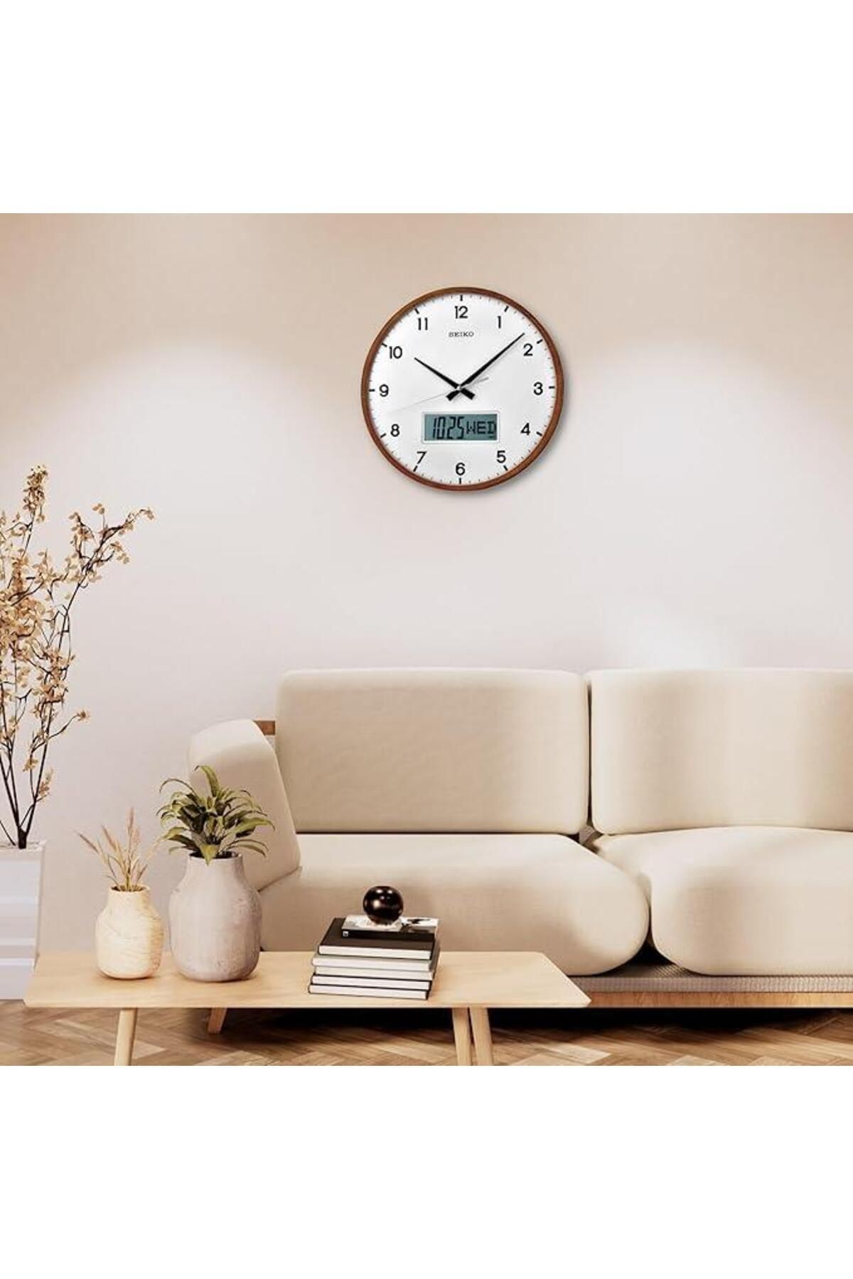 Clock Qxl008b Akçaağaç Ahşap Kasa Dijital Takvimli Duvar Saati