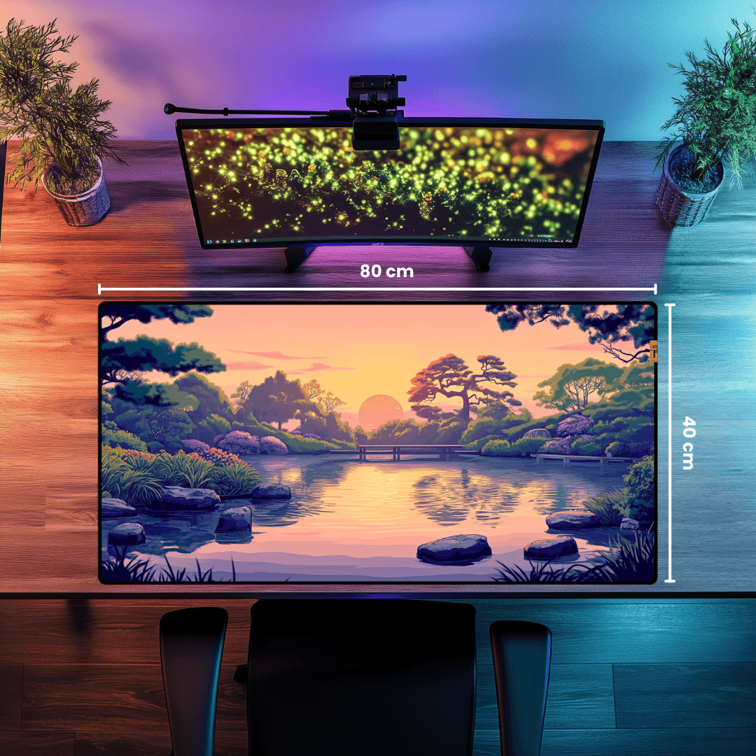 Japanese Garden at Sunset - Mouse Pad & Desk Mat