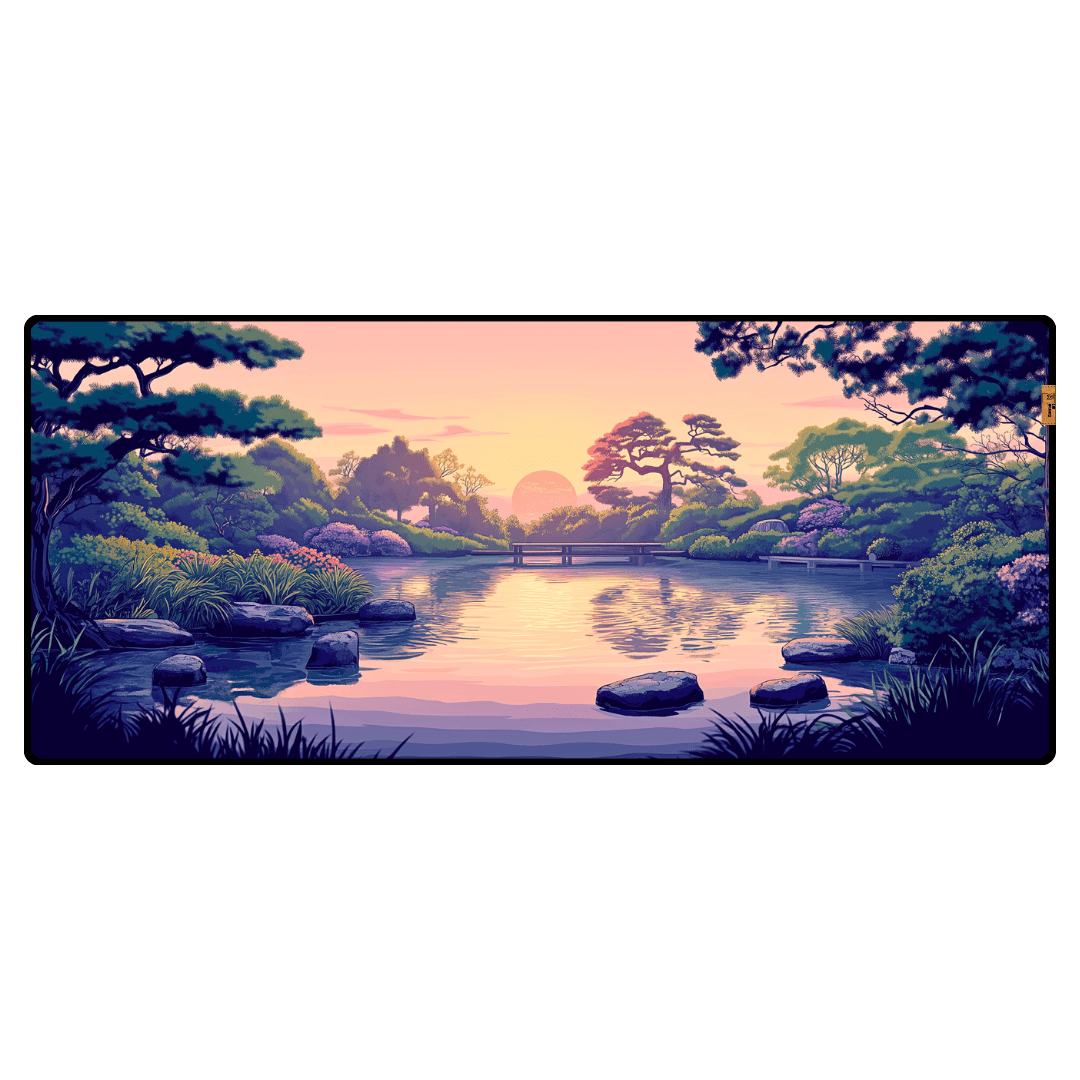 Japanese Garden at Sunset - Mouse Pad & Desk Mat