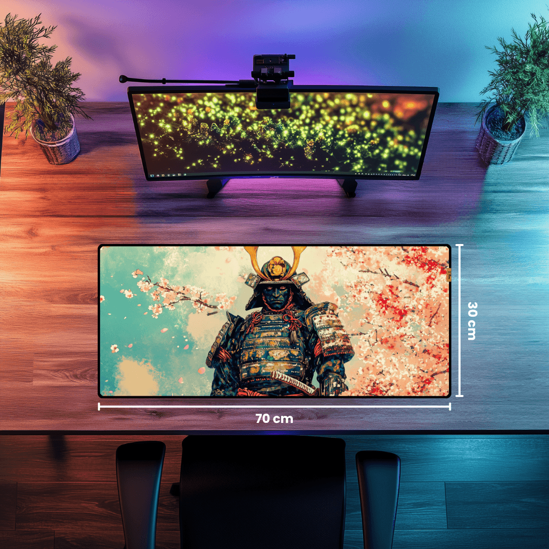 Samurai and Cherry Blossoms - Mouse Pad & Desk Mat