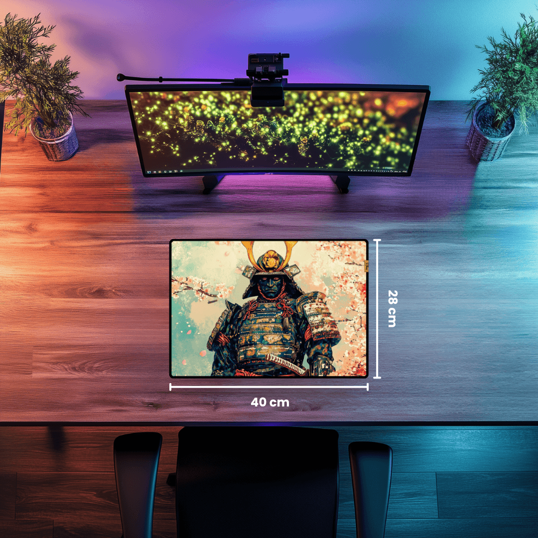 Samurai and Cherry Blossoms - Mouse Pad & Desk Mat