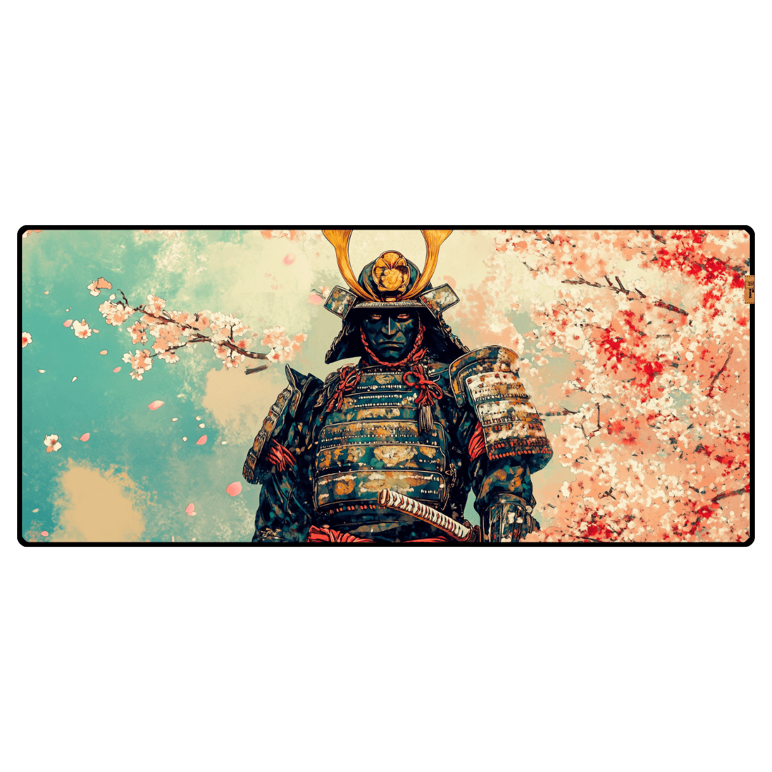 Samurai and Cherry Blossoms - Mouse Pad & Desk Mat