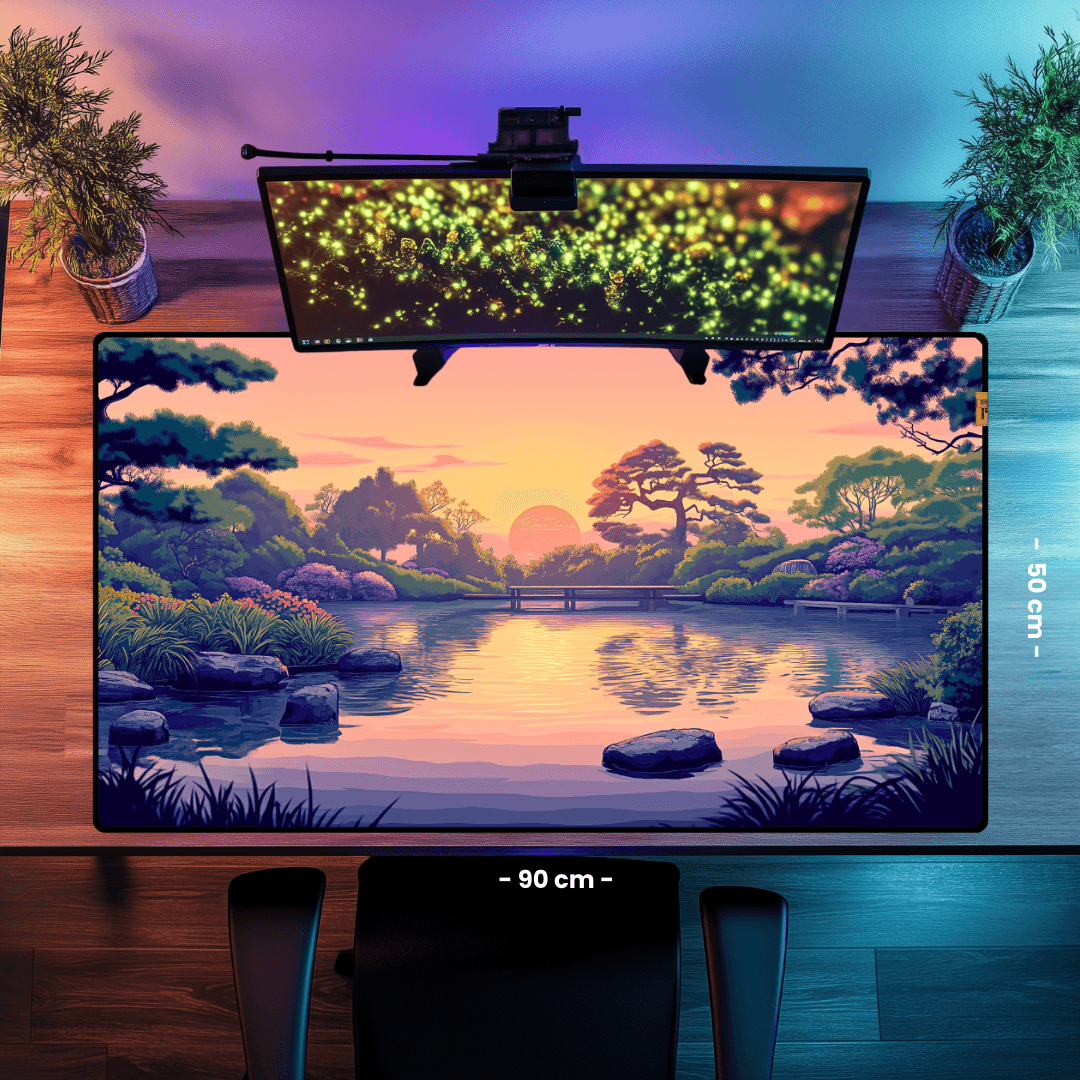 Japanese Garden at Sunset - Mouse Pad & Desk Mat