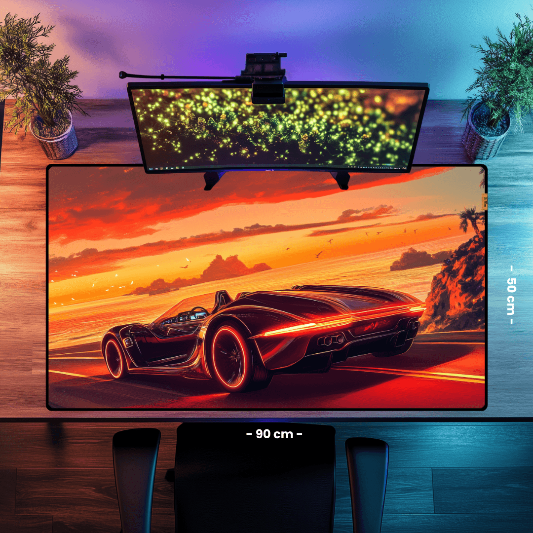 Sunset and Car - Mouse Pad & Masa Matı