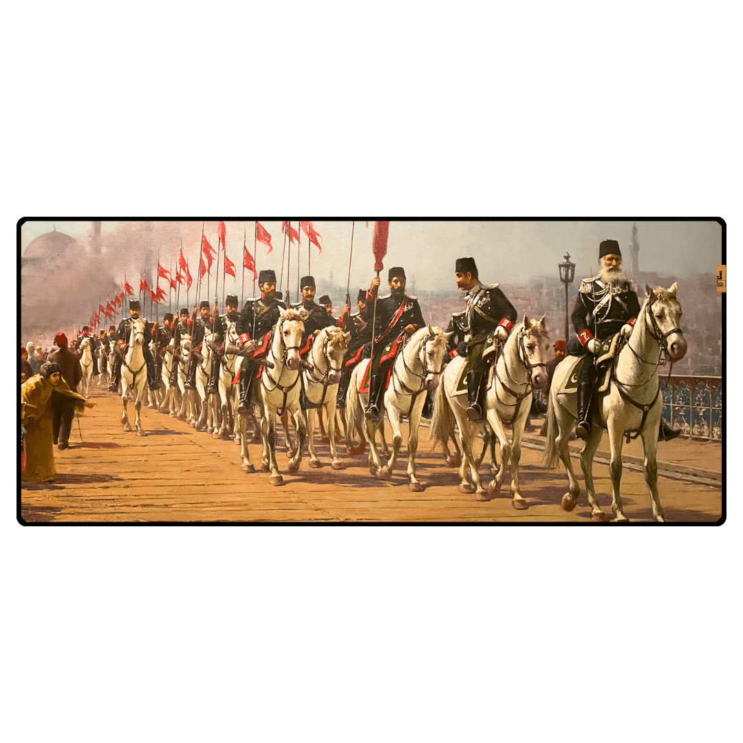 Ertuğrul Süvari Alayı Galata Köprüsü Geçisi (The Ertugrul Cavalry Regiment Crossing The Galata Bridge) - Fausto Zonaro - Mouse Pad & Masa Matı