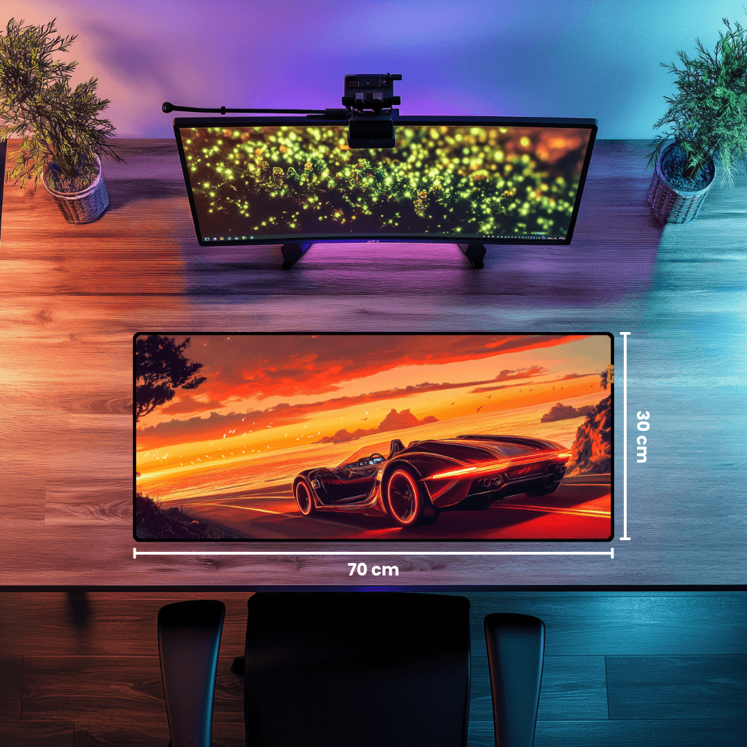 Sunset and Car - Mouse Pad & Masa Matı