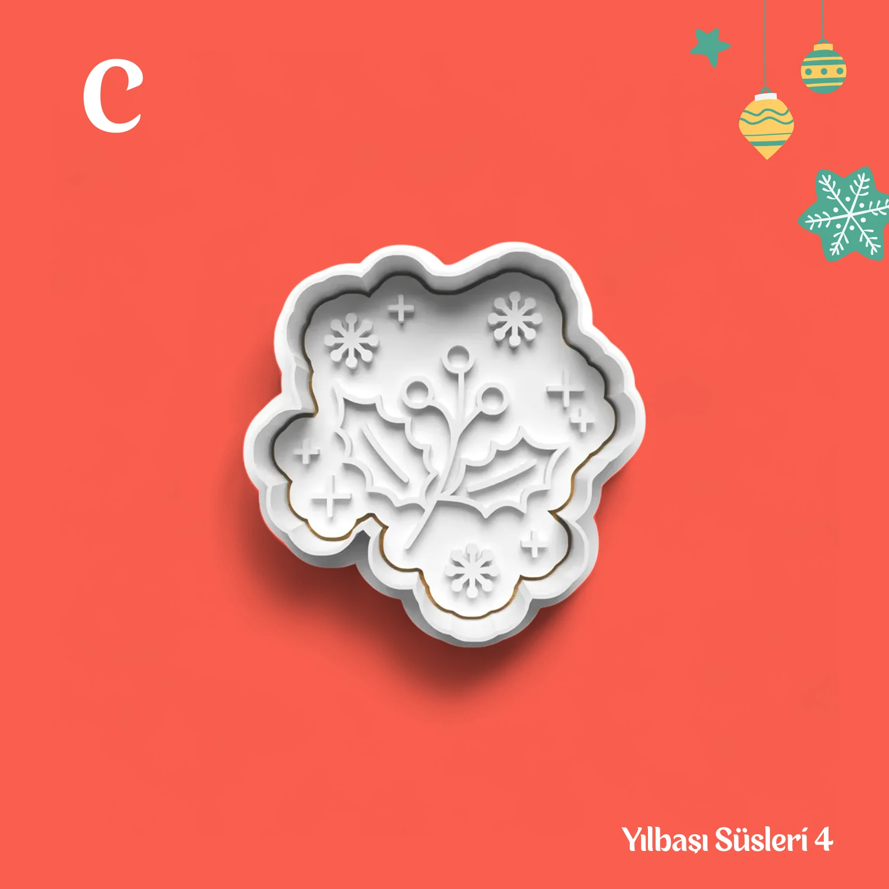 Yılbaşı Süsleri 4 - Kurabiye Kalıbı Damga ve Kesici Set