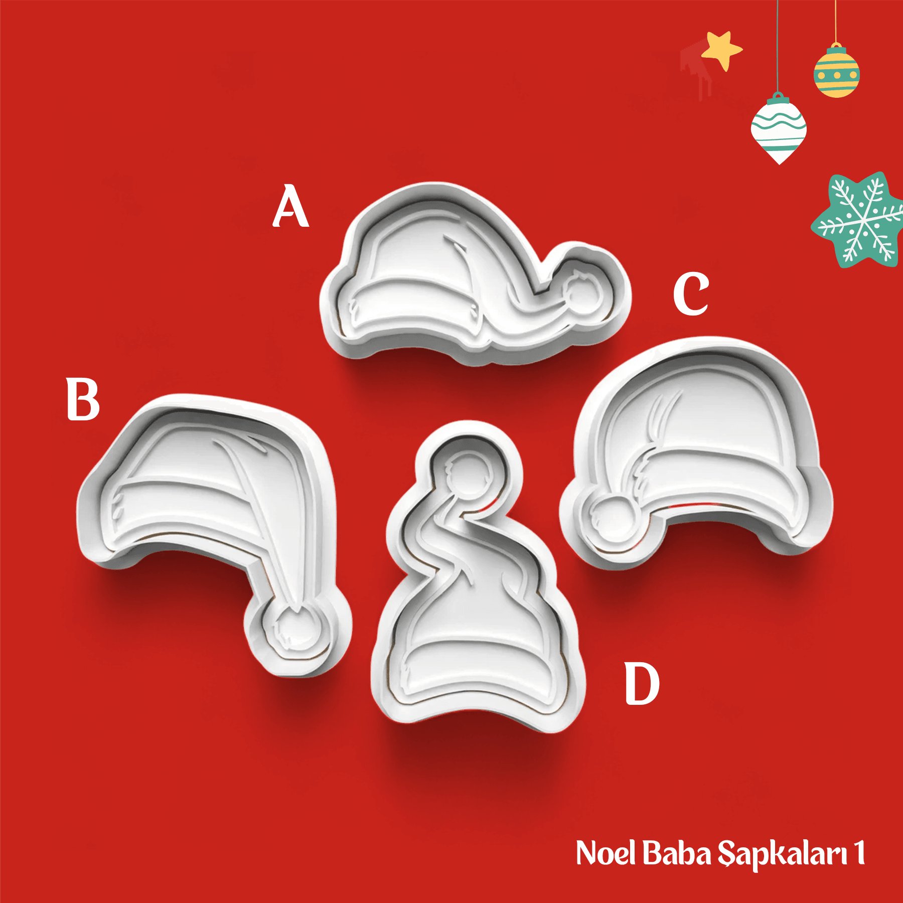Noel Baba Şapkaları 1 - Kurabiye Kalıbı Damga ve Kesici Set