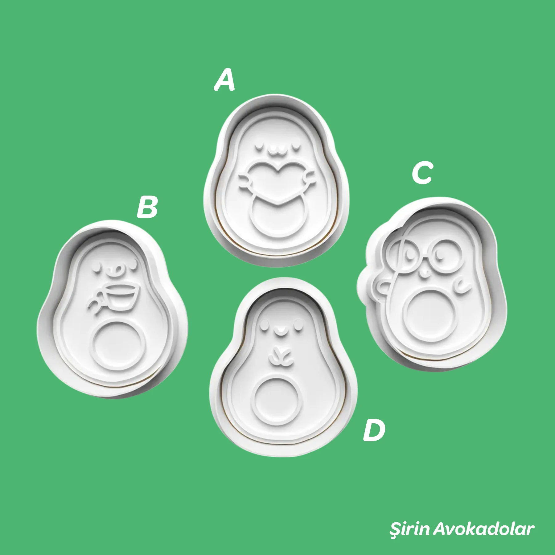 Şirin Avokadolar - Kurabiye Kalıbı Damga ve Kesici Set