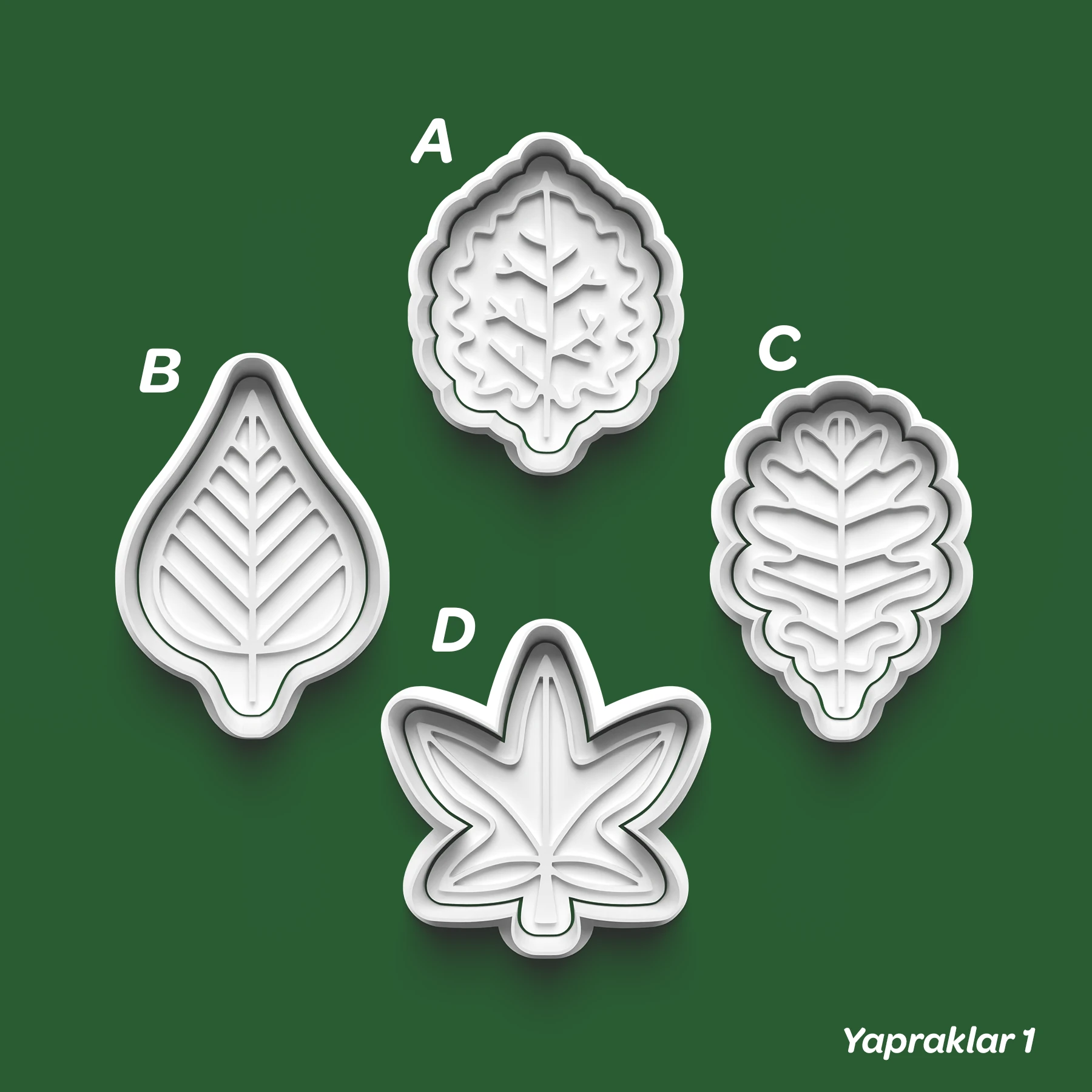 Yapraklar 1 - Kurabiye Kalıbı Damga ve Kesici Set