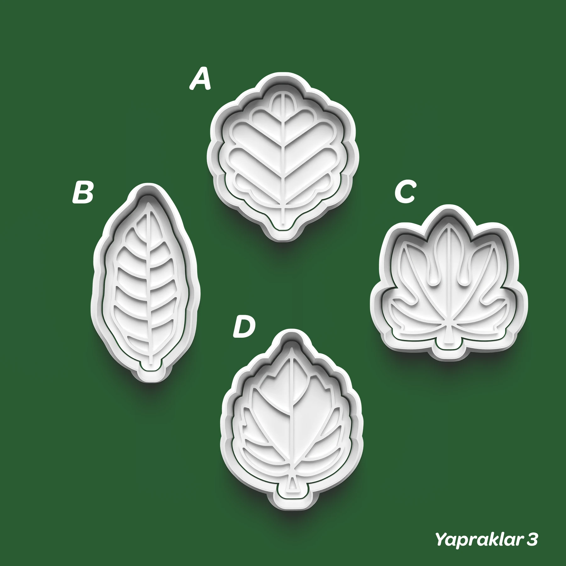 Yapraklar 3 - Kurabiye Kalıbı Damga ve Kesici Set