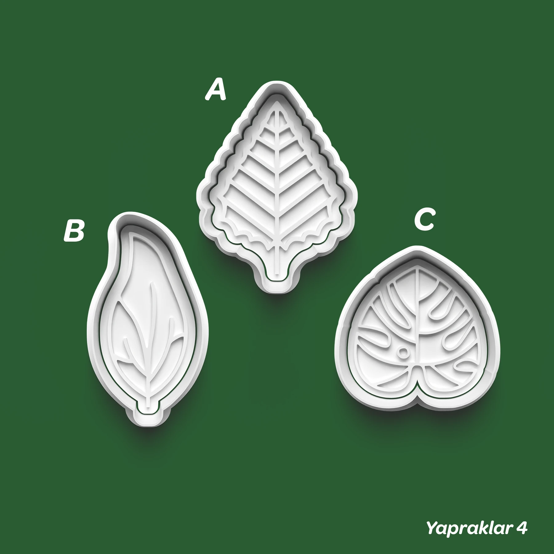 Yapraklar 4 - Kurabiye Kalıbı Damga ve Kesici Set