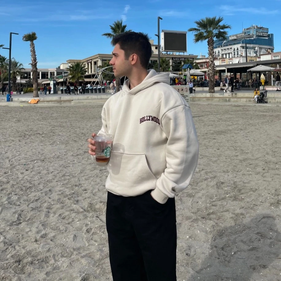 Oversized Hollywood Patch Hoodie - Bej