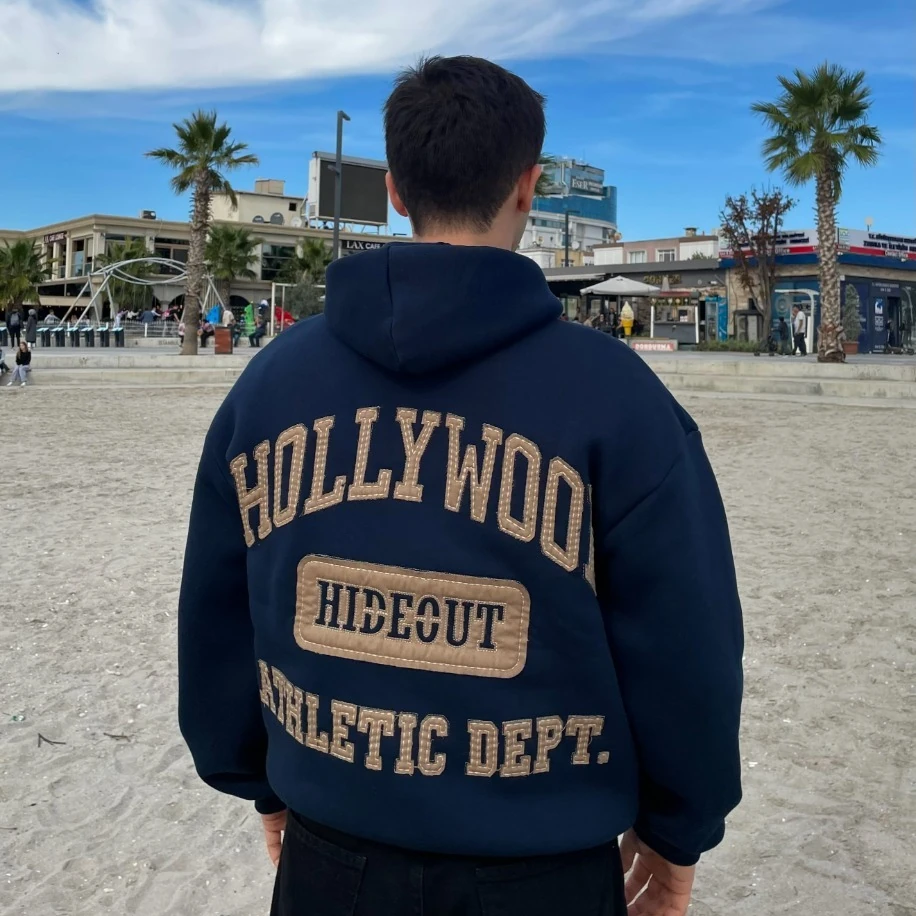 Oversized Hollywood Patch Hoodie - Lacivert image