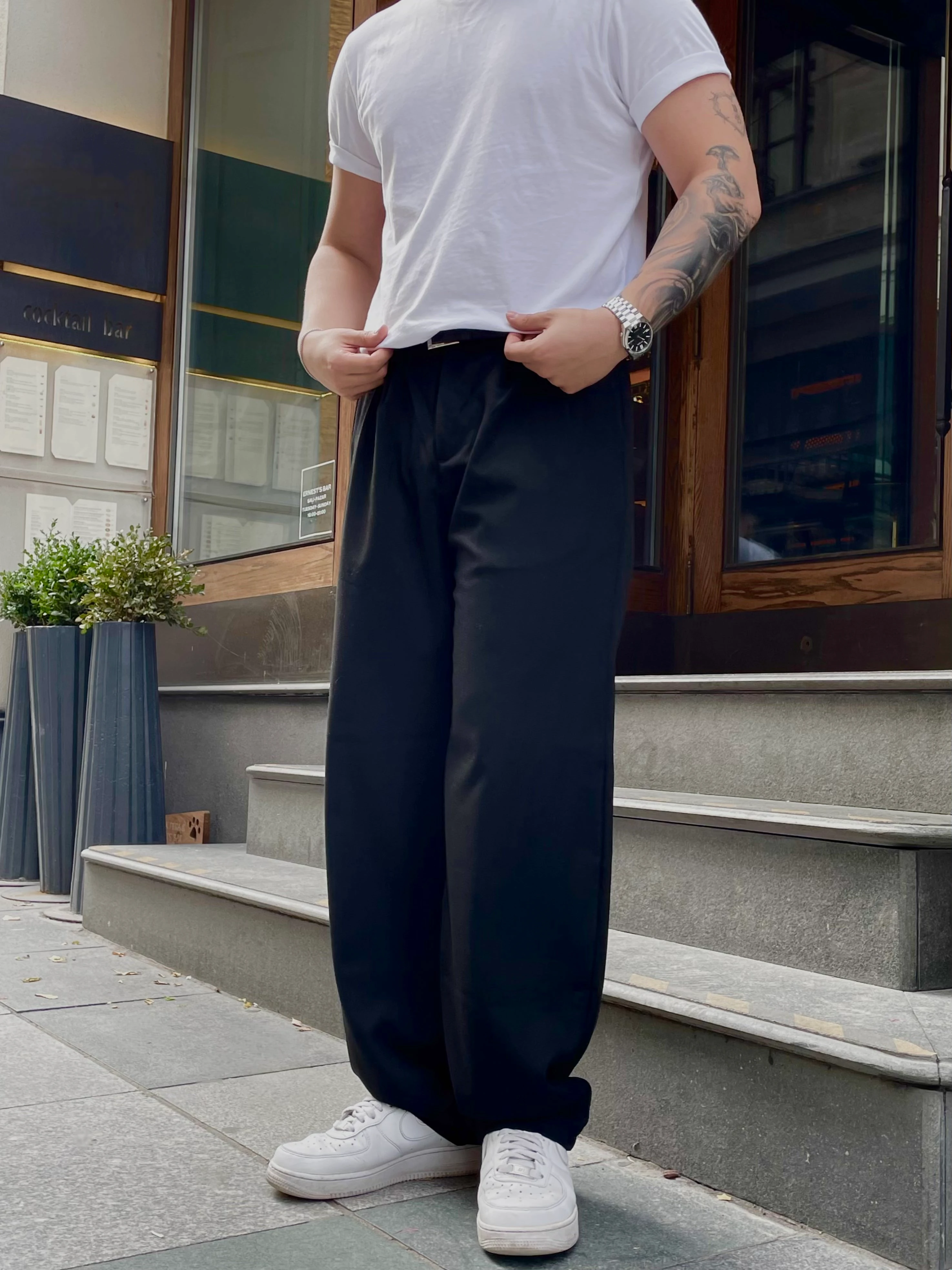 Relaxed Fit Pileli Kumaş Pantolon - Siyah