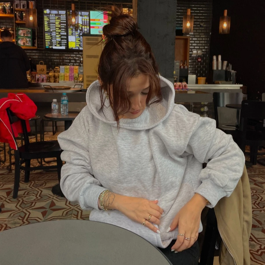 Oversized Boxy Fit Hoodie – Gri Melanj