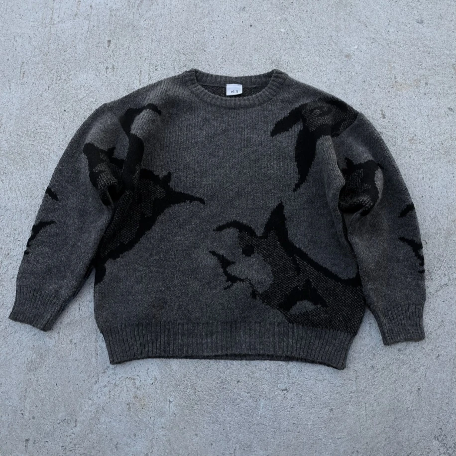 Oversized Desenli Triko Kazak - Antrasit image