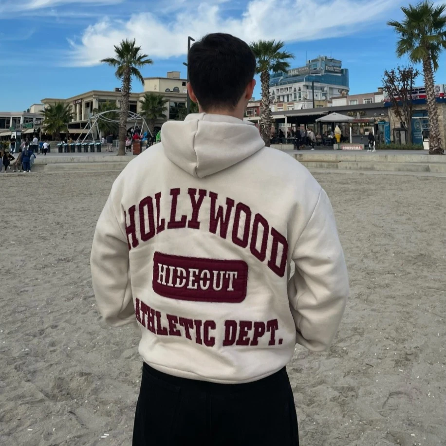 Oversized Hollywood Patch Hoodie - Bej image