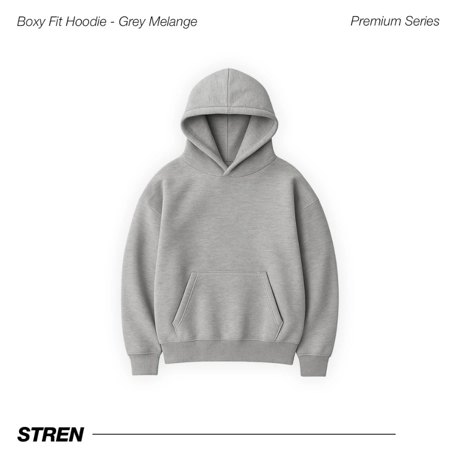 Heavyweight Oversized Boxy Fit Hoodie - Gri Melanj image