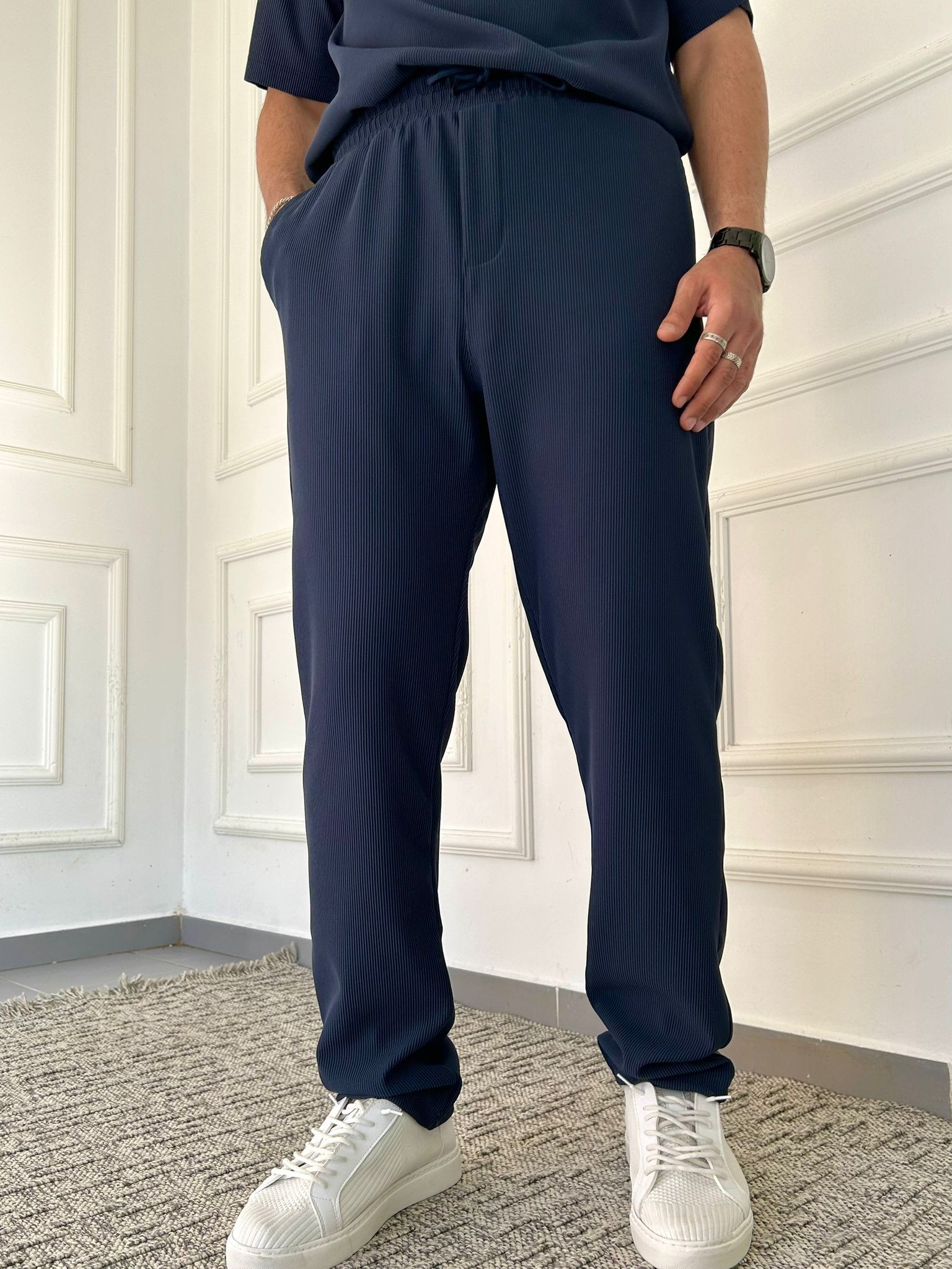 Baggy Fitilli Bol Pantolon  - Petrol Mavi