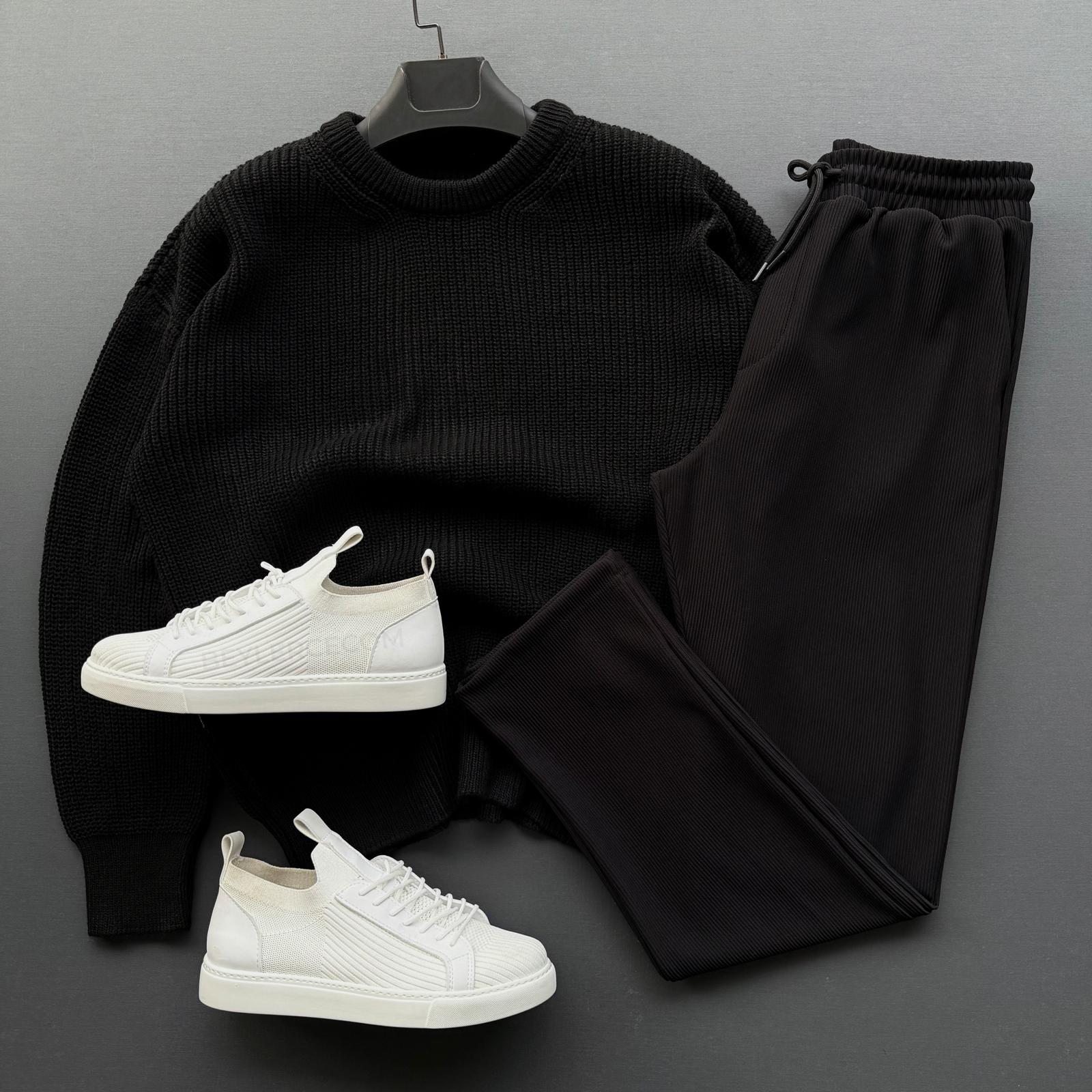 Selanik Örme Triko Kazak + Baggy Fitilli Bol Pantolon Kombin