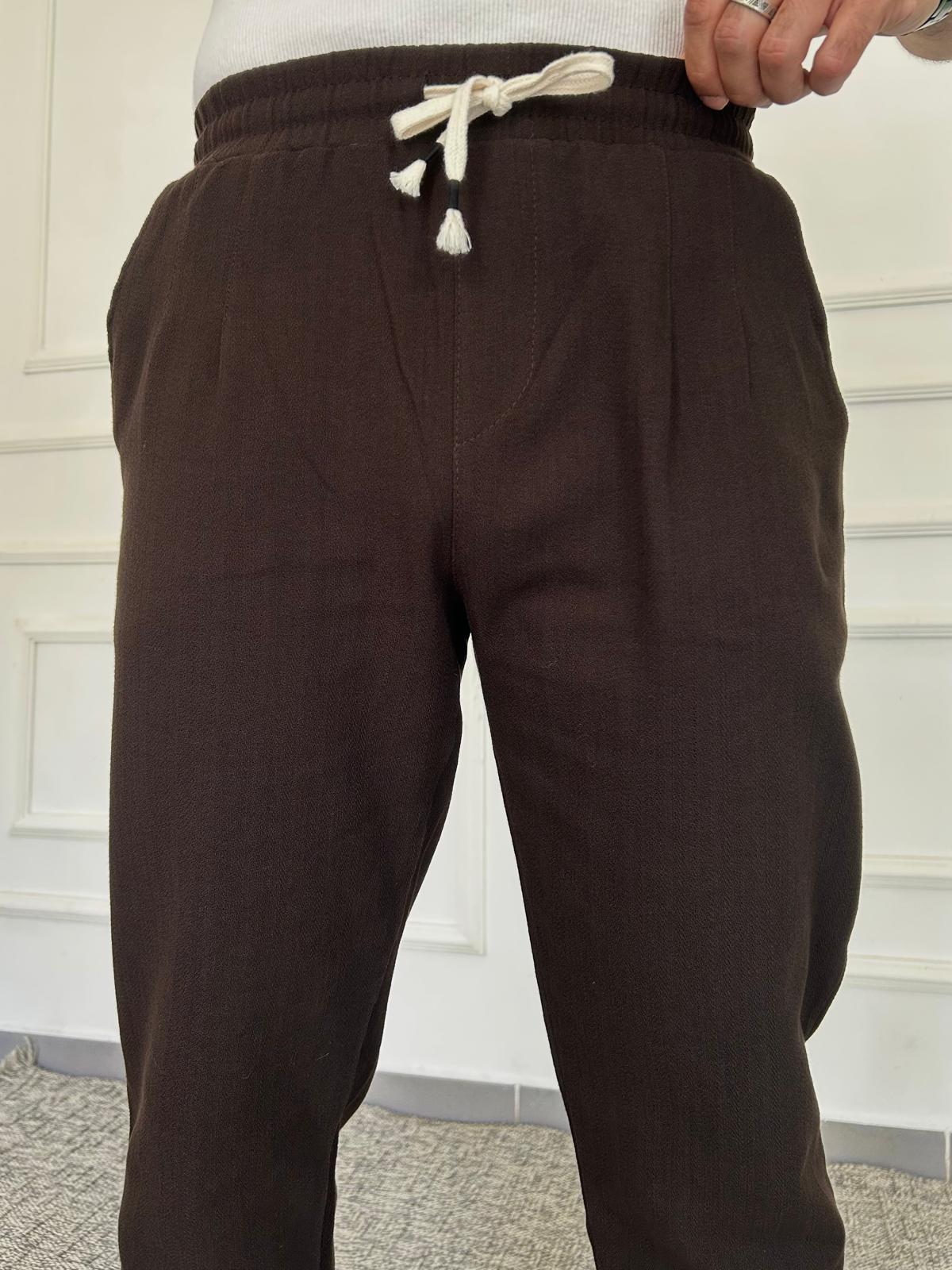 Pileli Ham Keten Pantolon