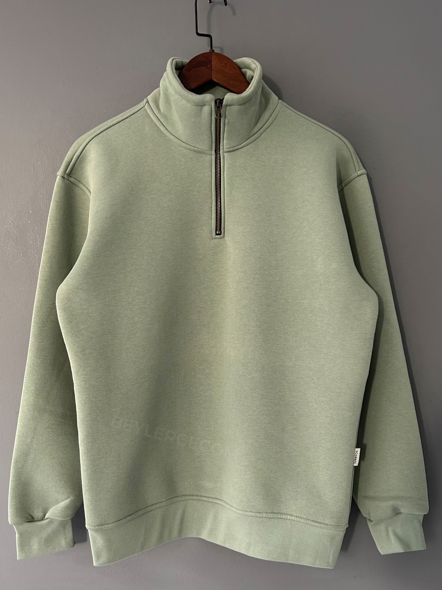 Fermuar Yakalı Üç İplik Sweatshirt - Fıstık Yeşil