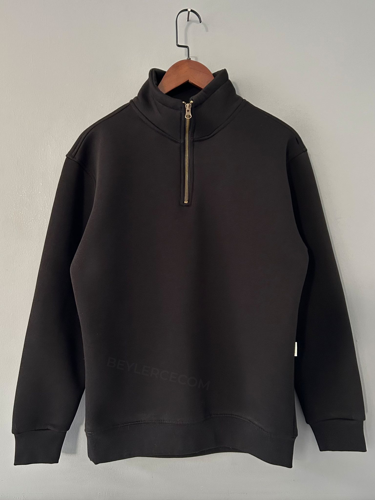 Fermuar Yakalı Üç İplik Sweatshirt - Siyah
