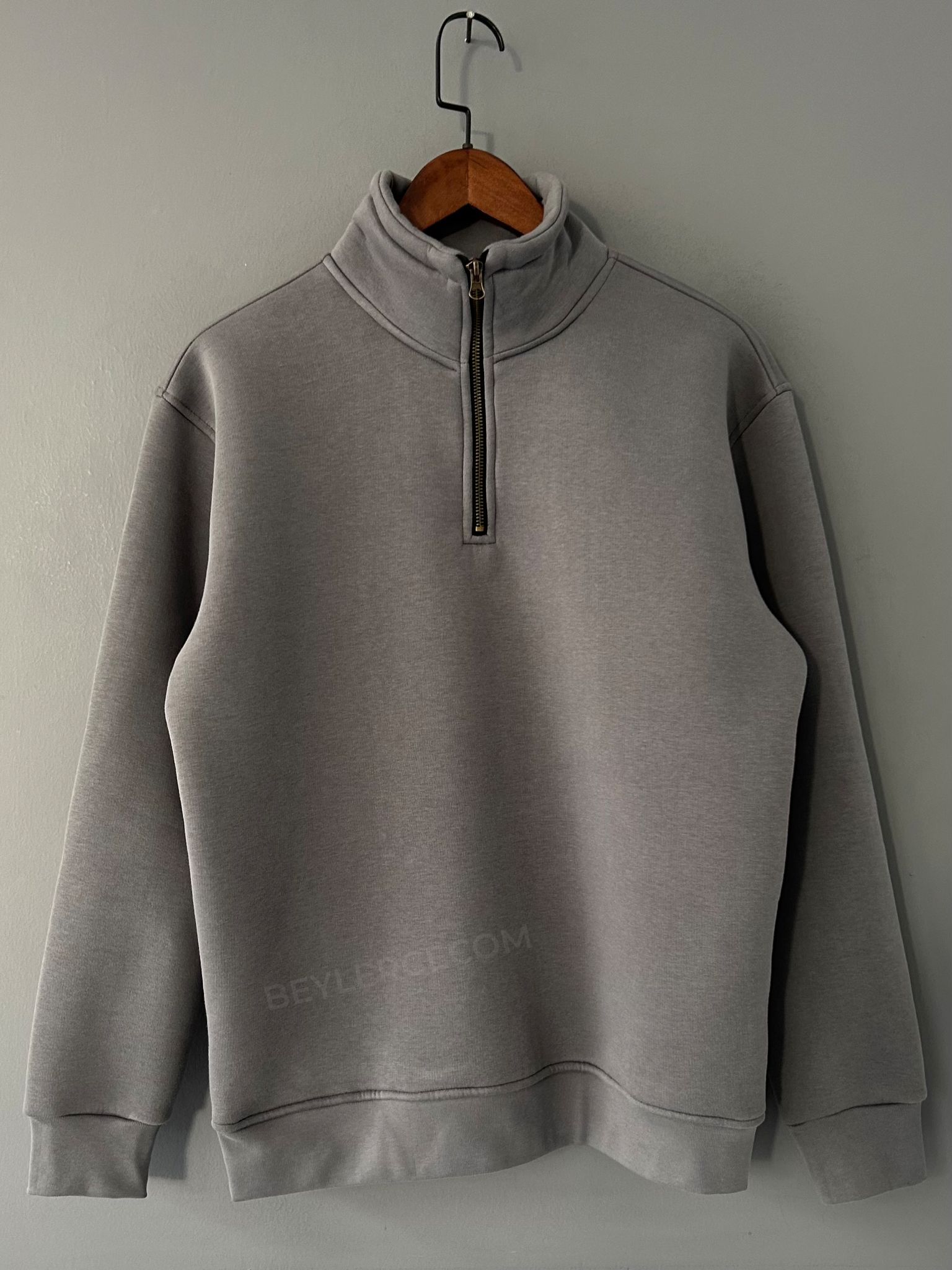 Fermuar Yakalı Üç İplik Sweatshirt - Antrasit Gri