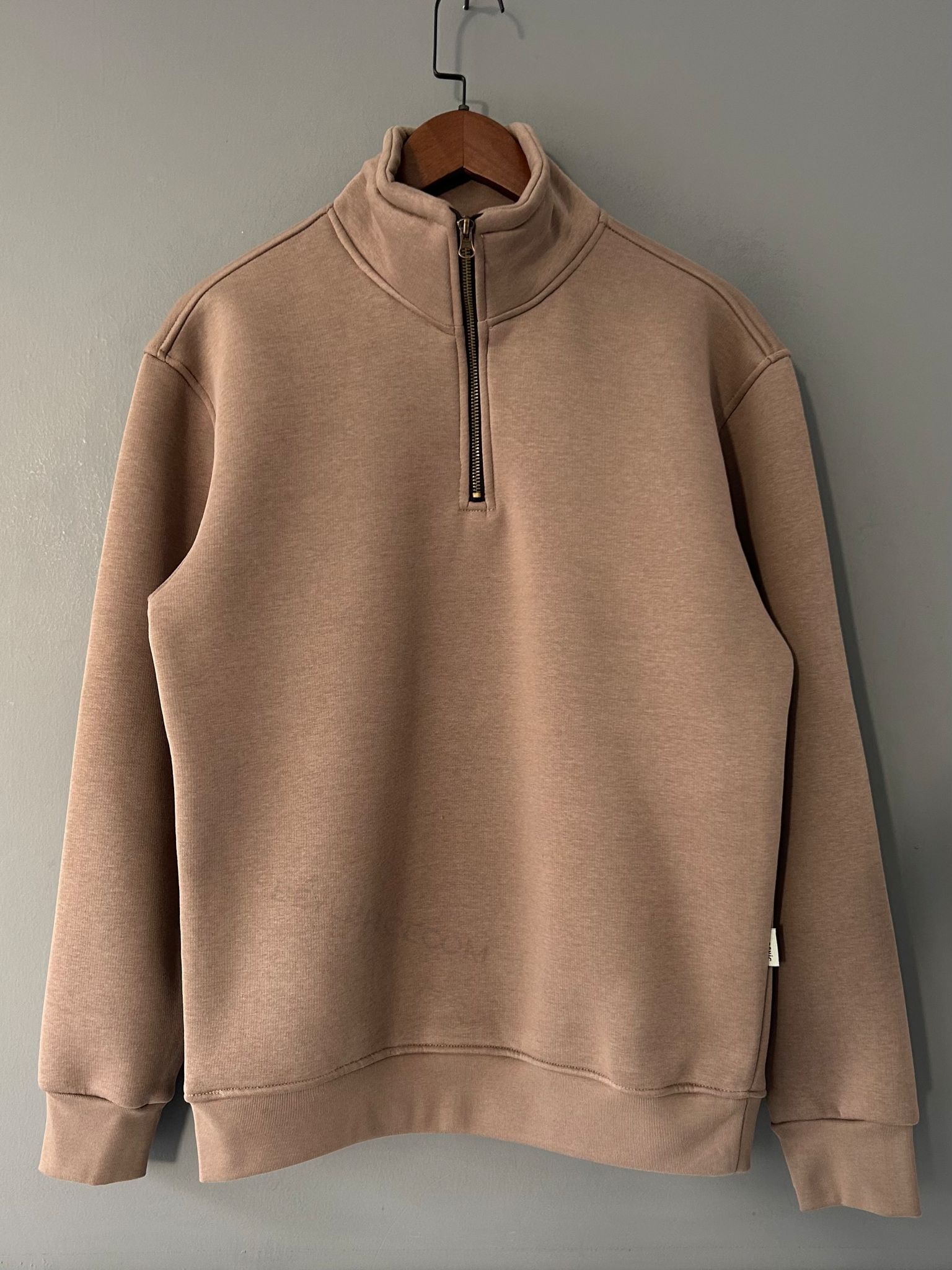 Fermuar Yakalı Üç İplik Sweatshirt - Sütlü Kahve
