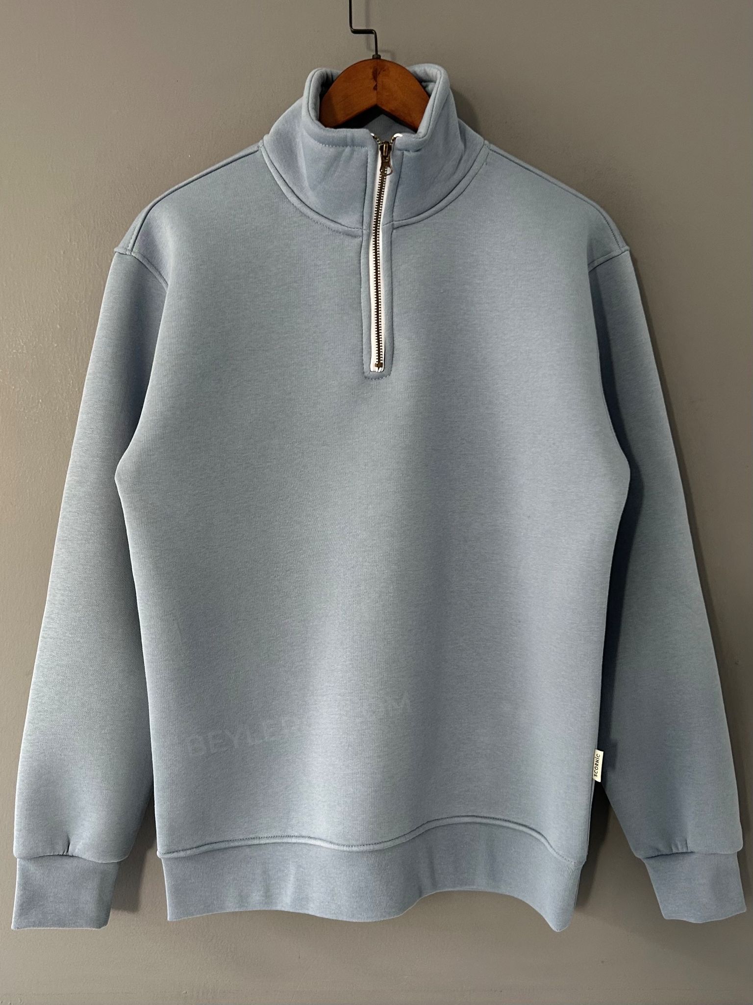 Fermuar Yakalı Üç İplik Sweatshirt - Bebe Mavi
