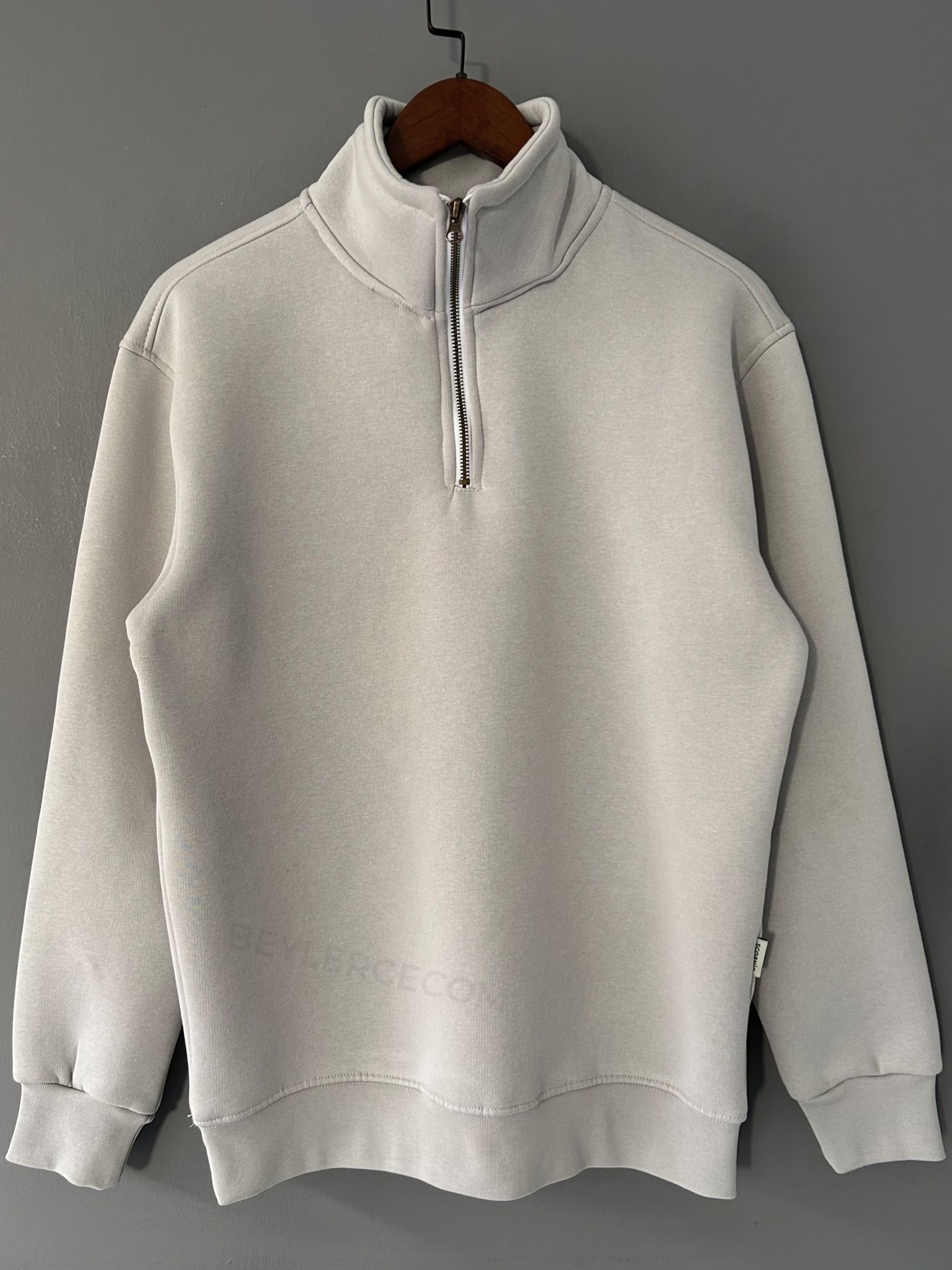 Fermuar Yakalı Üç İplik Sweatshirt - Gri