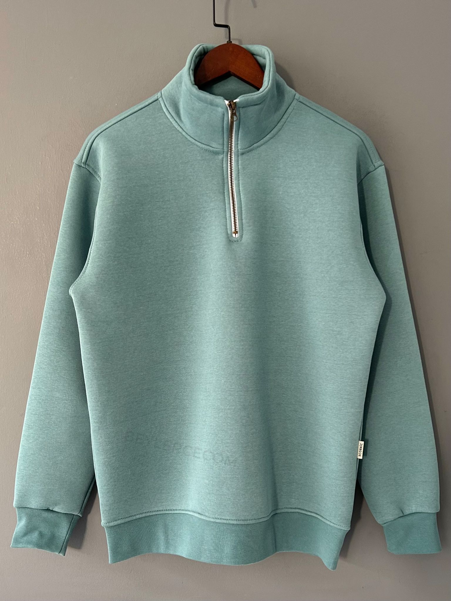 Fermuar Yakalı Üç İplik Sweatshirt - Mint Yeşil