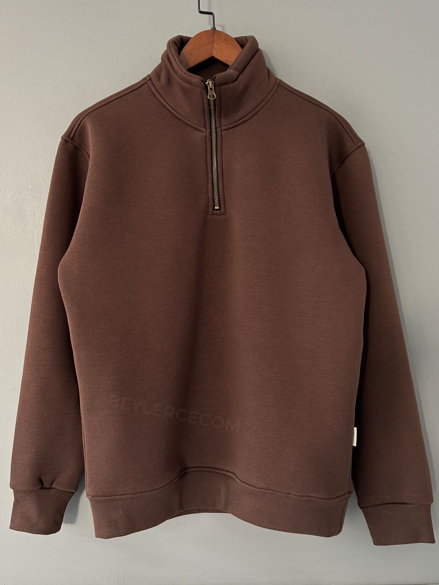 Fermuar Yakalı Üç İplik Sweatshirt - Kahverengi