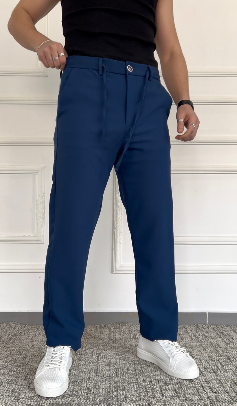 Dabıl Kemerli Baggy Pantolon - Mavi