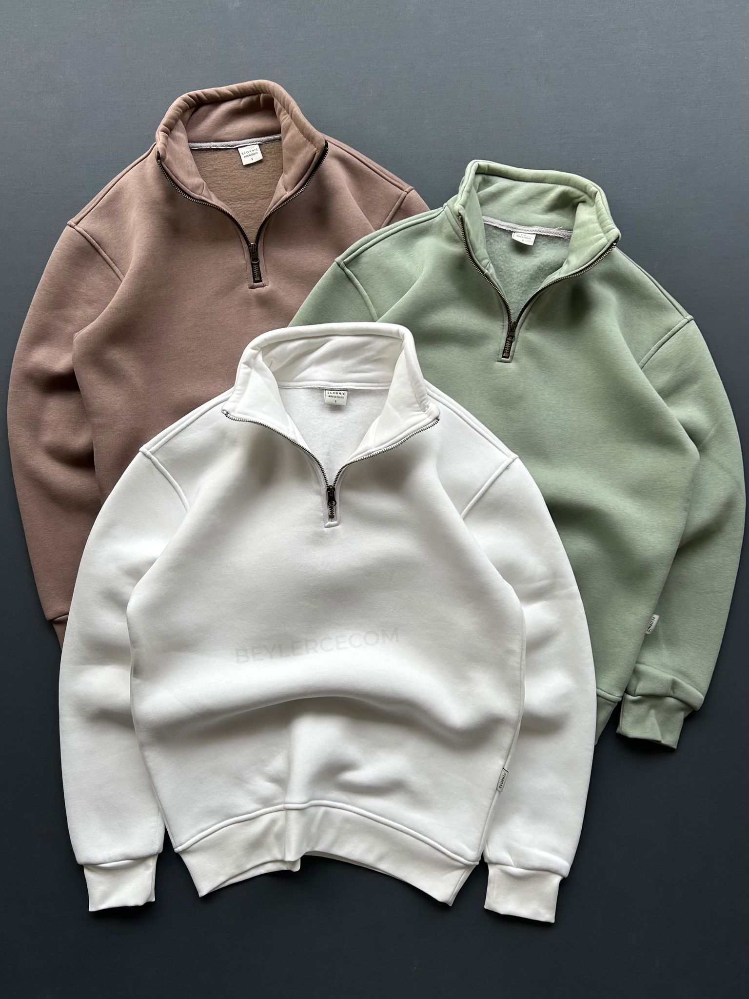 3 Adet Fermuar Yakalı Sweatshirt