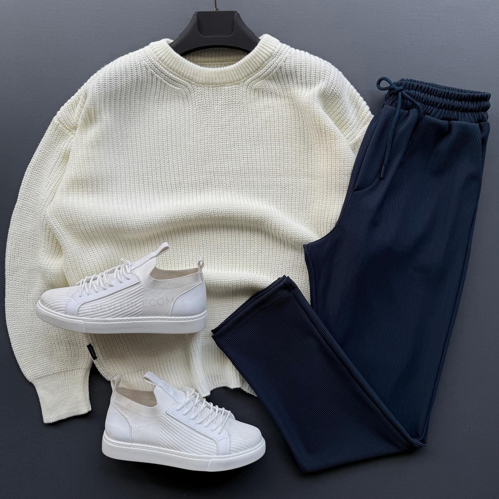 Selanik Örme Triko Kazak + Baggy Fitilli Bol Pantolon Kombin