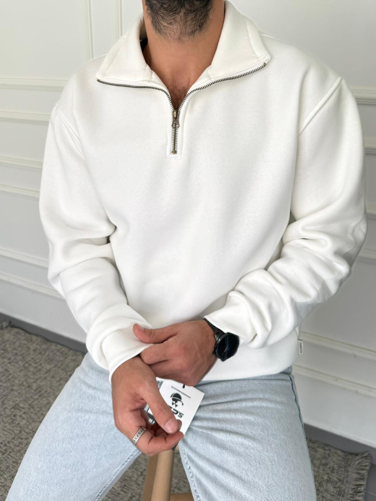 Baggy Kot Pantolon + Fermuar Yakalı Sweat Kombin